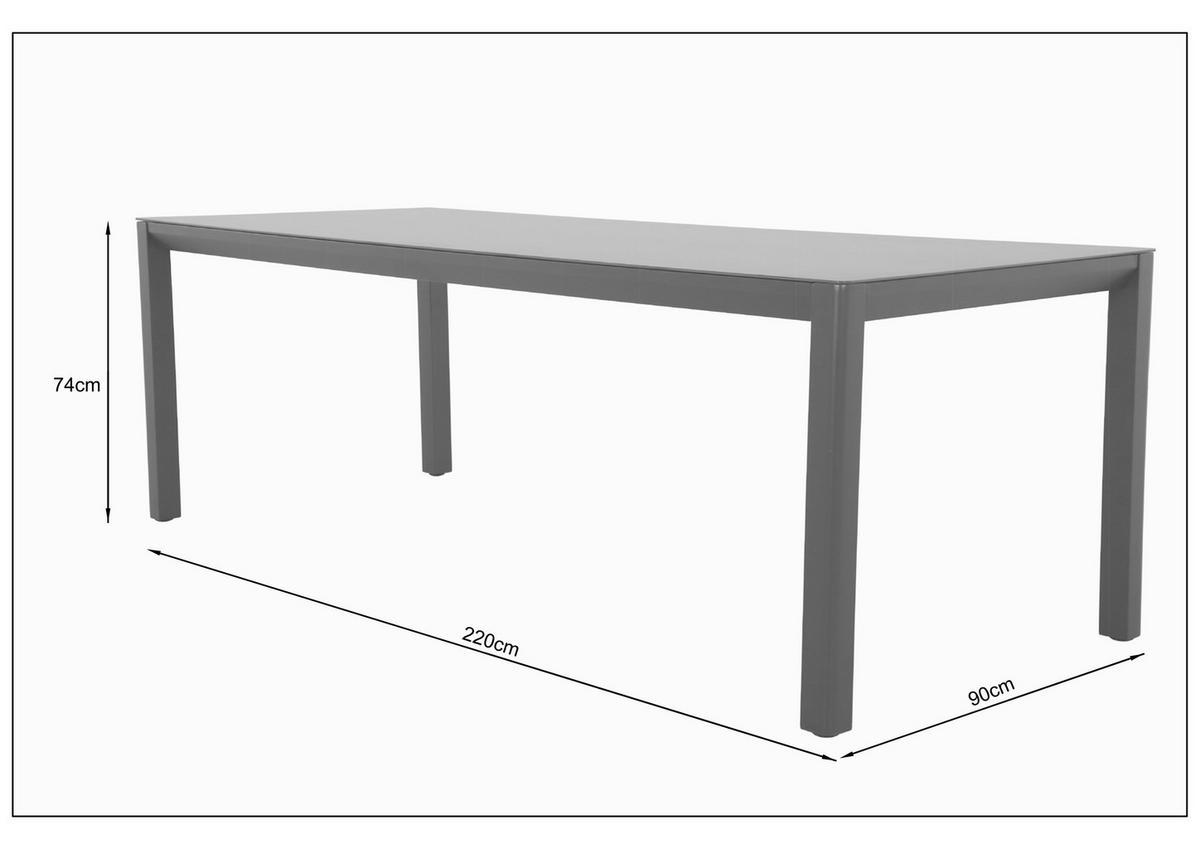 Gartentisch Bogota - Dunkelgrau, Trend, Glas/Metall (220/74/90cm) - Beldano