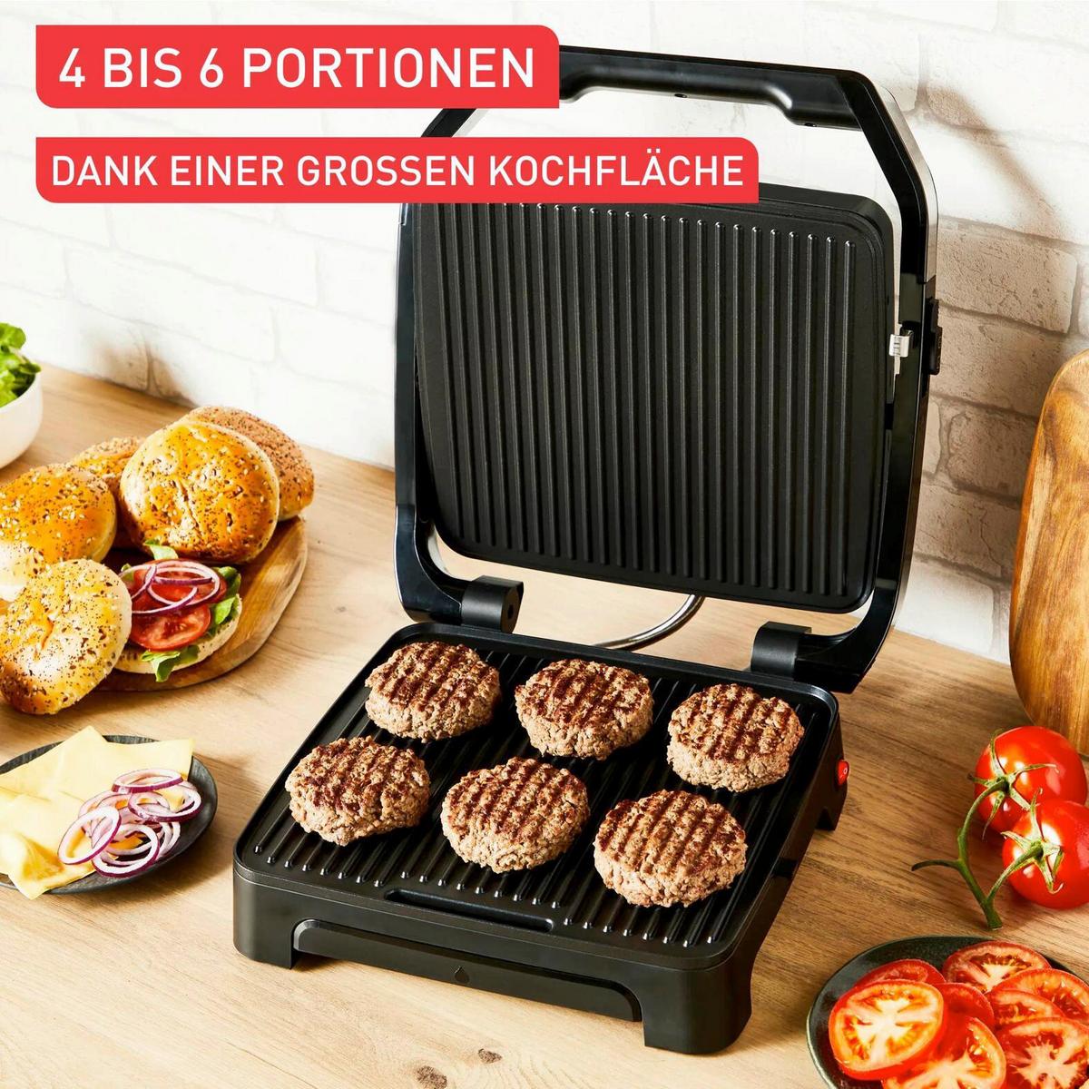 ELEKTROGRILL 2000W, Antihaftbeschichtung - Schwarzchrom, Basics, Metall (33,7/36,6/13,2cm) - Tefal