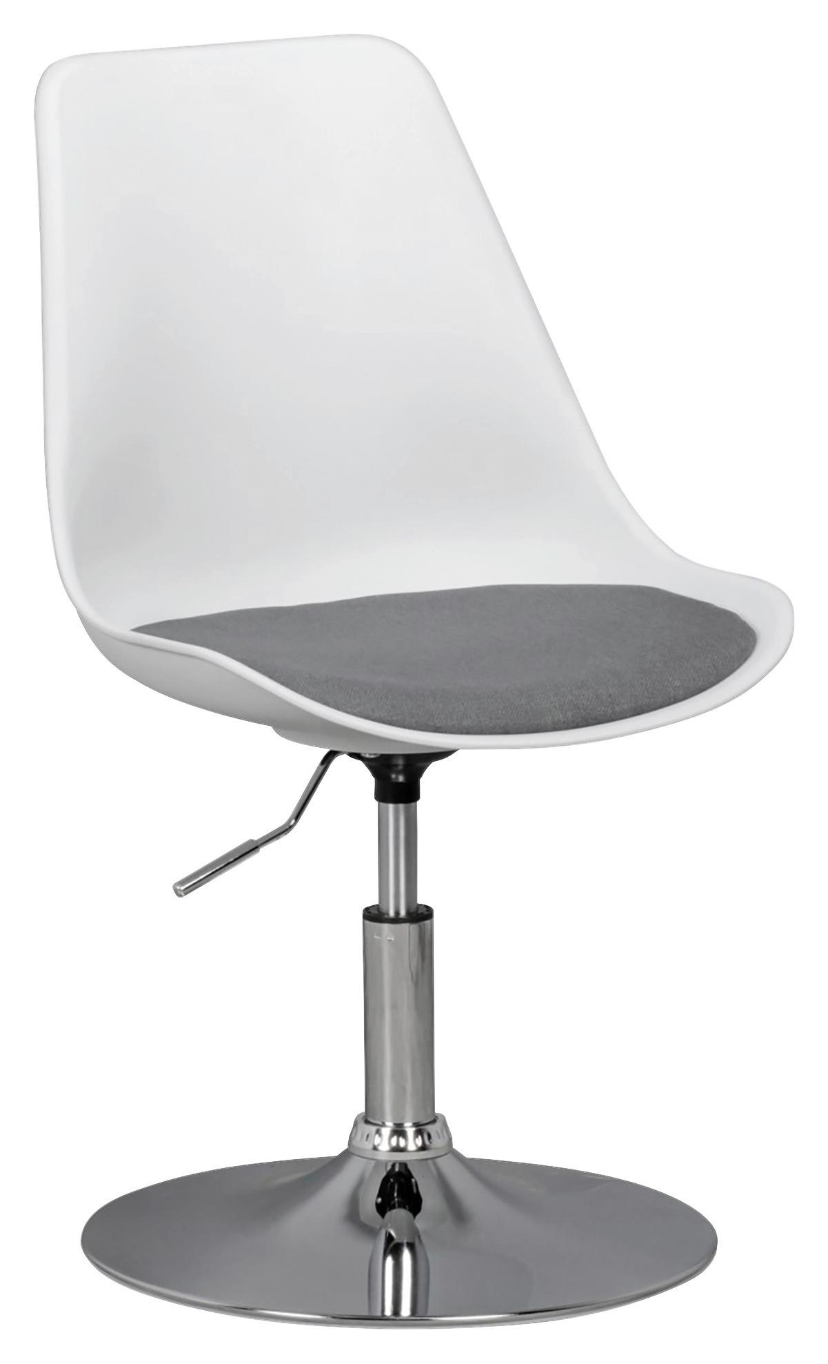 Drehstuhl Korsika Weiß/Grau höhenverstellbar mit Standfuß - Chromfarben/Weiß, MODERN, Kunststoff/Textil (46/88/46cm) - MID.YOU