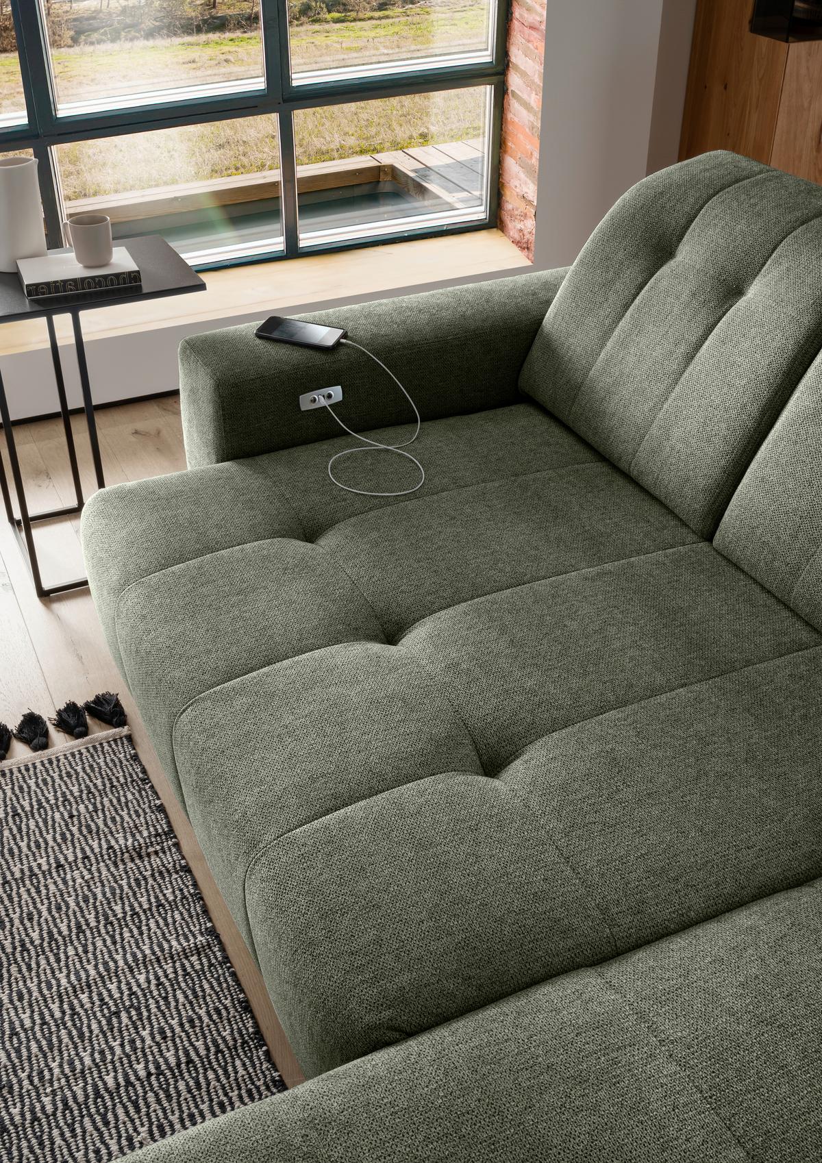 Ecksofa Sano, Grün S: 258x180 cm - Schwarz/Grün, MODERN, Textil (258/180cm) - Livetastic