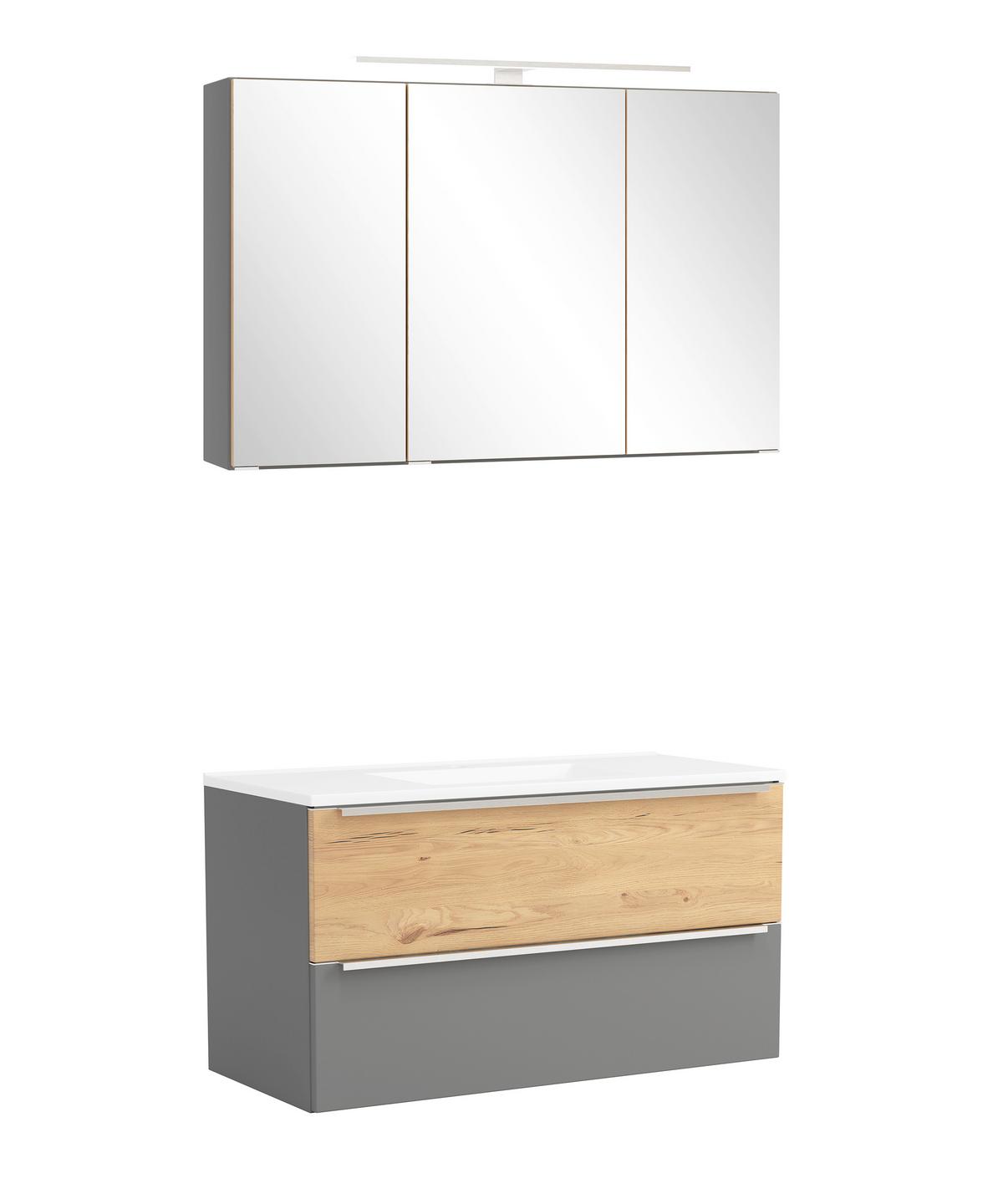 Badezimmer Verona Grau/Wildeiche 2-teilig - Wildeiche/Weiß, Trend, Glas/Holzwerkstoff (100/200/47cm) - Held