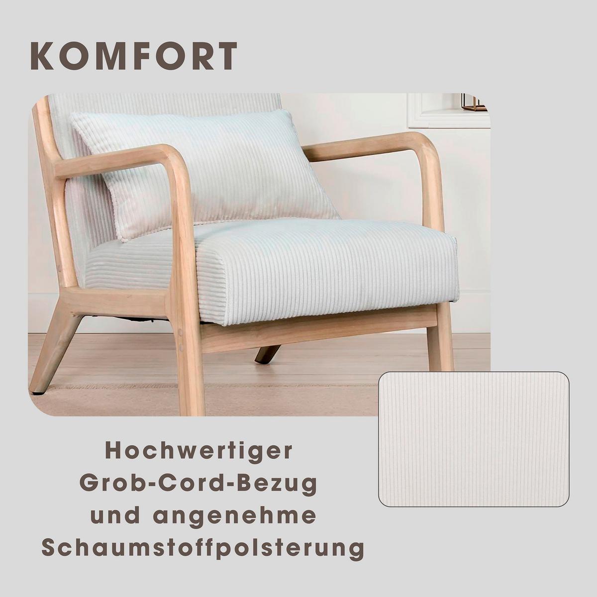 Sessel Nohr Elfenbeinfarben B: 65 cm - Elfenbein/Braun, Basics, Holz/Textil (65/81/76cm) - MID.YOU