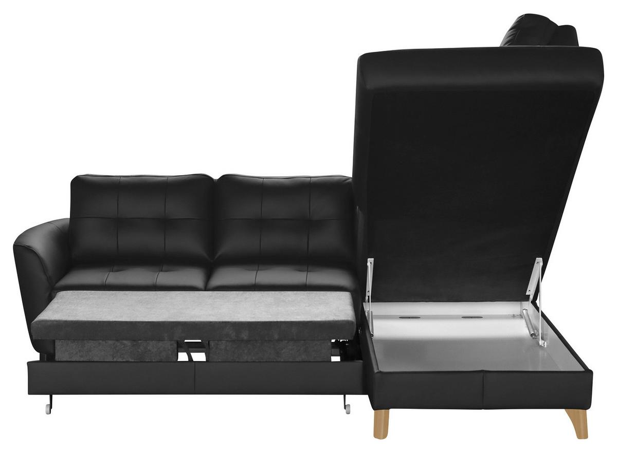 Ecksofa Nordic Schwarz S: 236x190 cm - Buchefarben/Schwarz, Design, Leder/Textil (236/190cm) - Livetastic