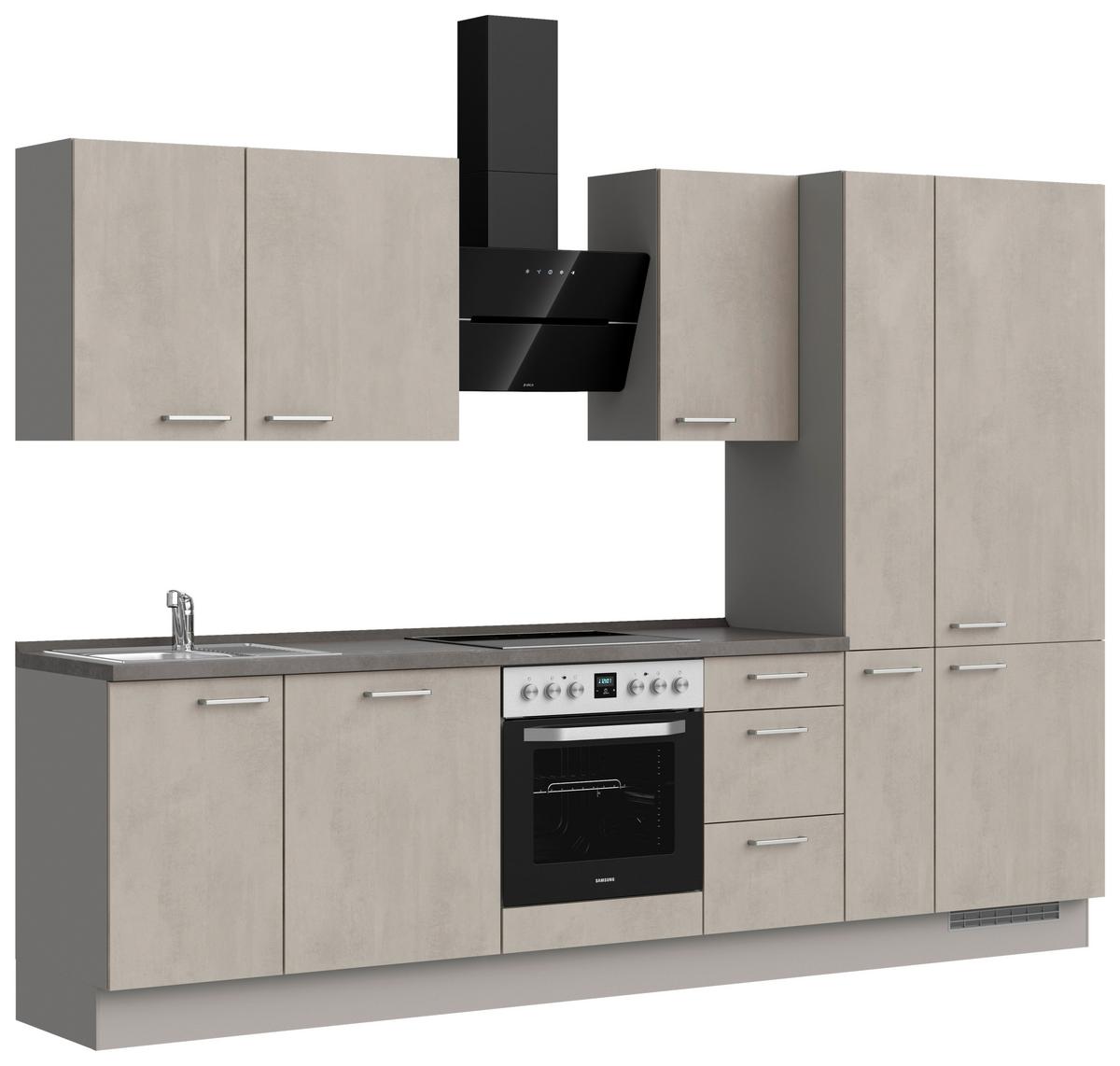 Kuchynská linka 300 cm, šedý betón/ kamenná šedá - sivá/farba ušľachtilej ocele, Modern, kov/kompozitné drevo (300cm) - Nobilia