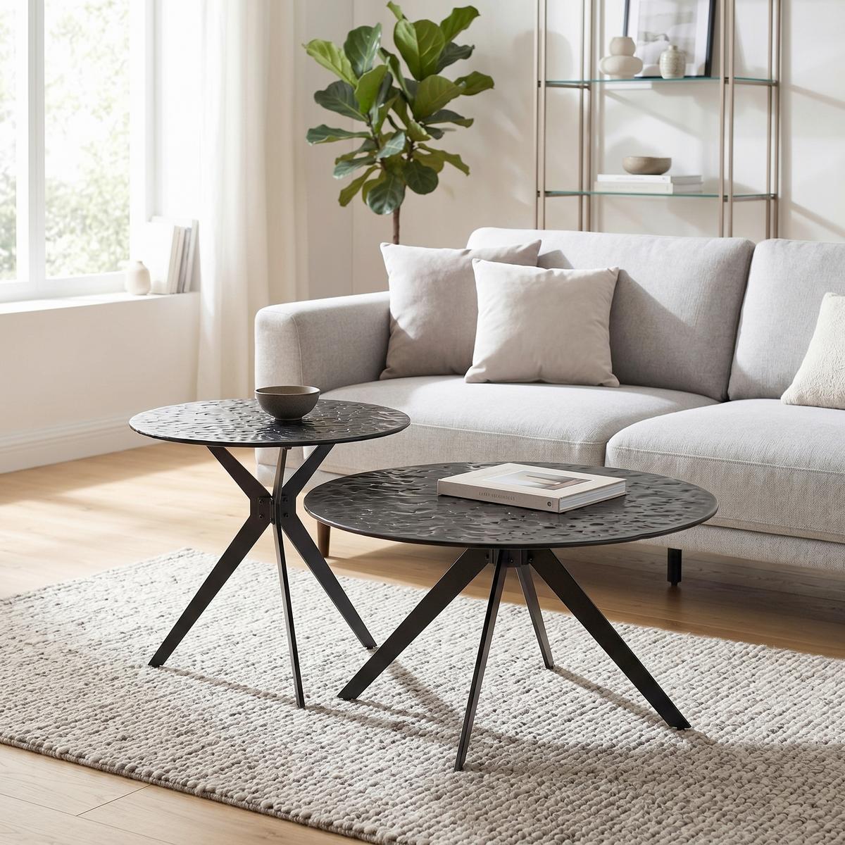 Sada stolíkov CONTI sklo bubble 70x38cm, 55x48cm - čierna, Modern, kov/sklo (70/55/70/55/38/48cm) - Mömax