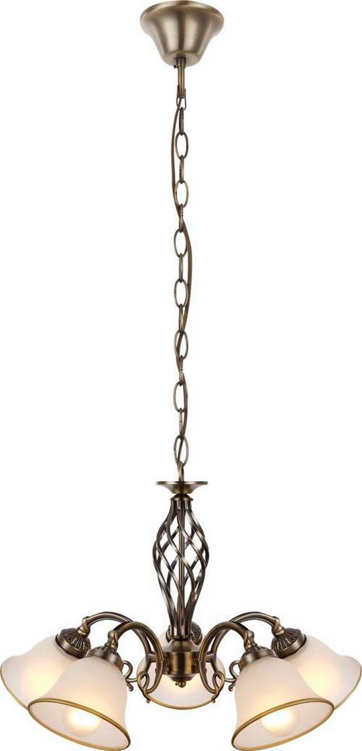 Hängeleuchte H: 120 cm 5-Flammig, mit Glasschirm - ROMANTIK / LANDHAUS, Glas/Metall (60/120cm) - Globo