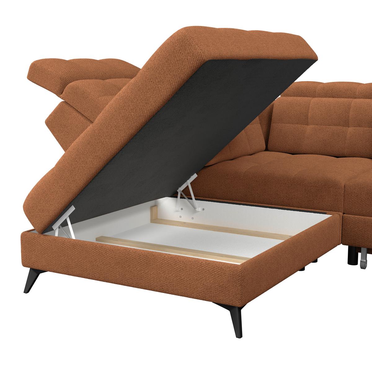 Ecksofa Barletta New Velours Terracotta, 228x289cm - Terracotta/Schwarz, ROMANTIK / LANDHAUS, Textil (228/289cm) - Luca Bessoni