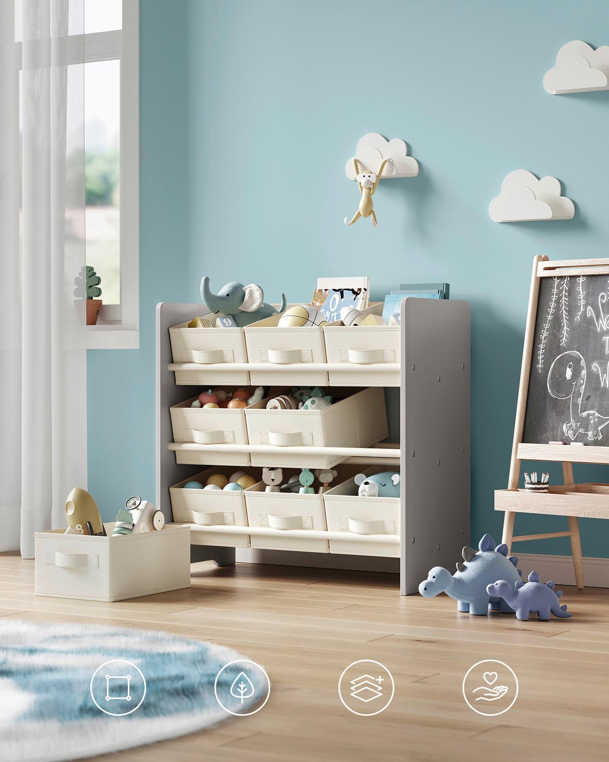 Kinderregal Toy Storage Shelf Grau/Beige B: 62,5 cm - Beige/Grau, MODERN, Holzwerkstoff/Textil (62,5/60/29,5cm) - MID.YOU