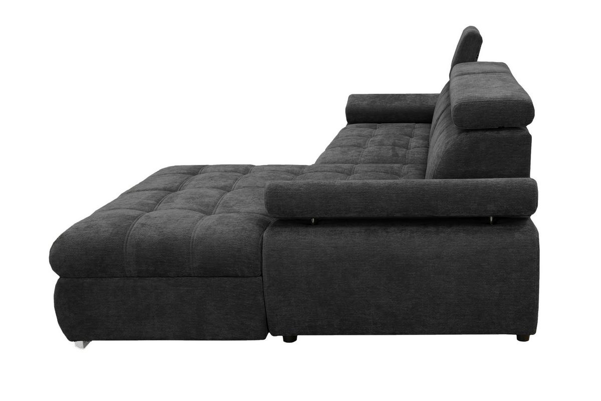 Rohová sedačka VEGAS, pravá, černá žinylka - černá/barvy stříbra, Design, dřevo/textil (294/173cm)