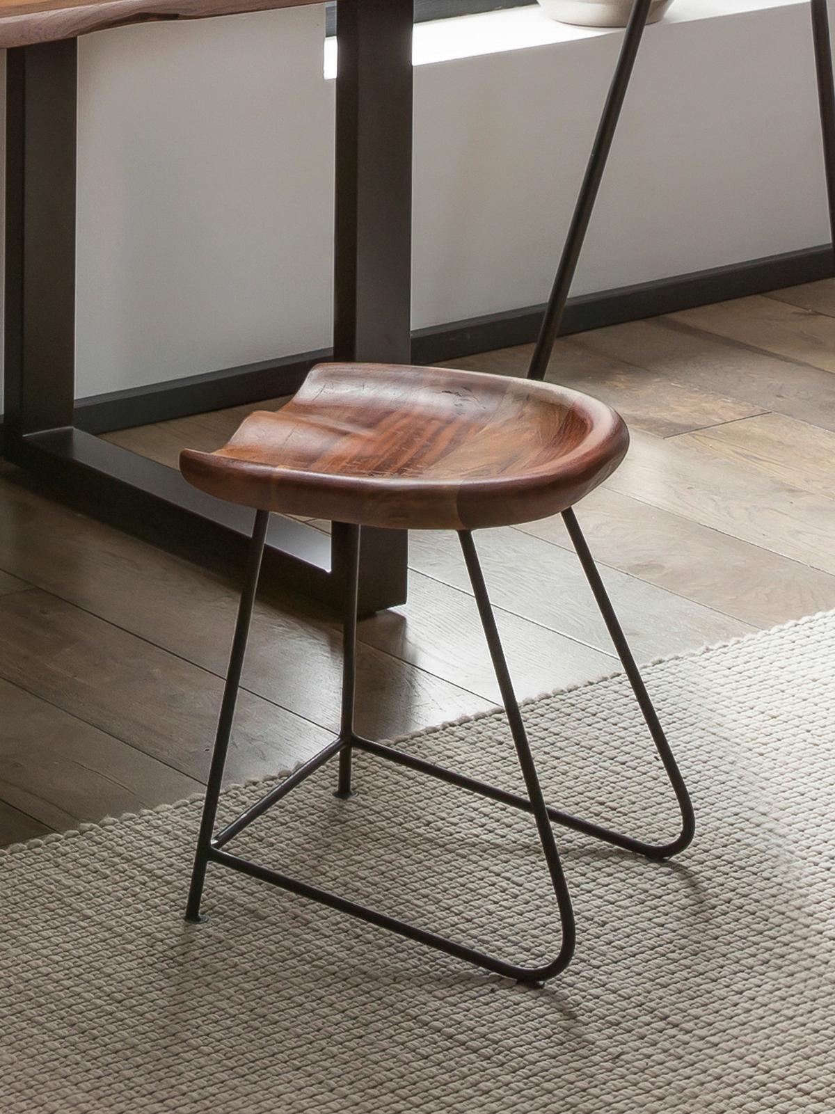 HOCKER Naturfarben/Schwarz B: 42cm - Schwarz/Naturfarben, Design, Holz/Metall (42/48/38cm) - MID.YOU