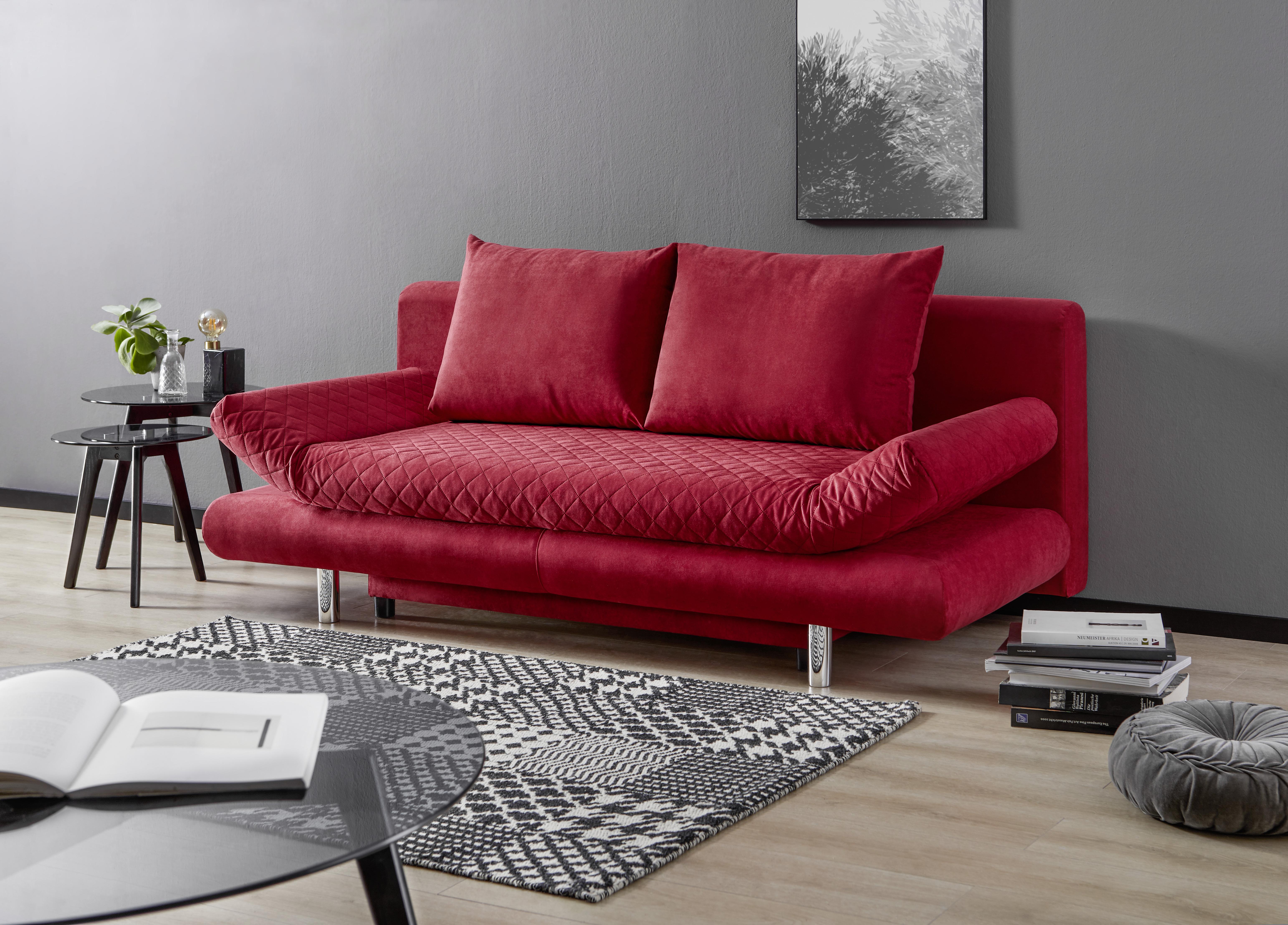 2-sitzer-sofa Mit Schlaffunktion Sorini B:194cm - Chromfarben/Rot, Design, Textil (194/73/91cm) - MID.YOU