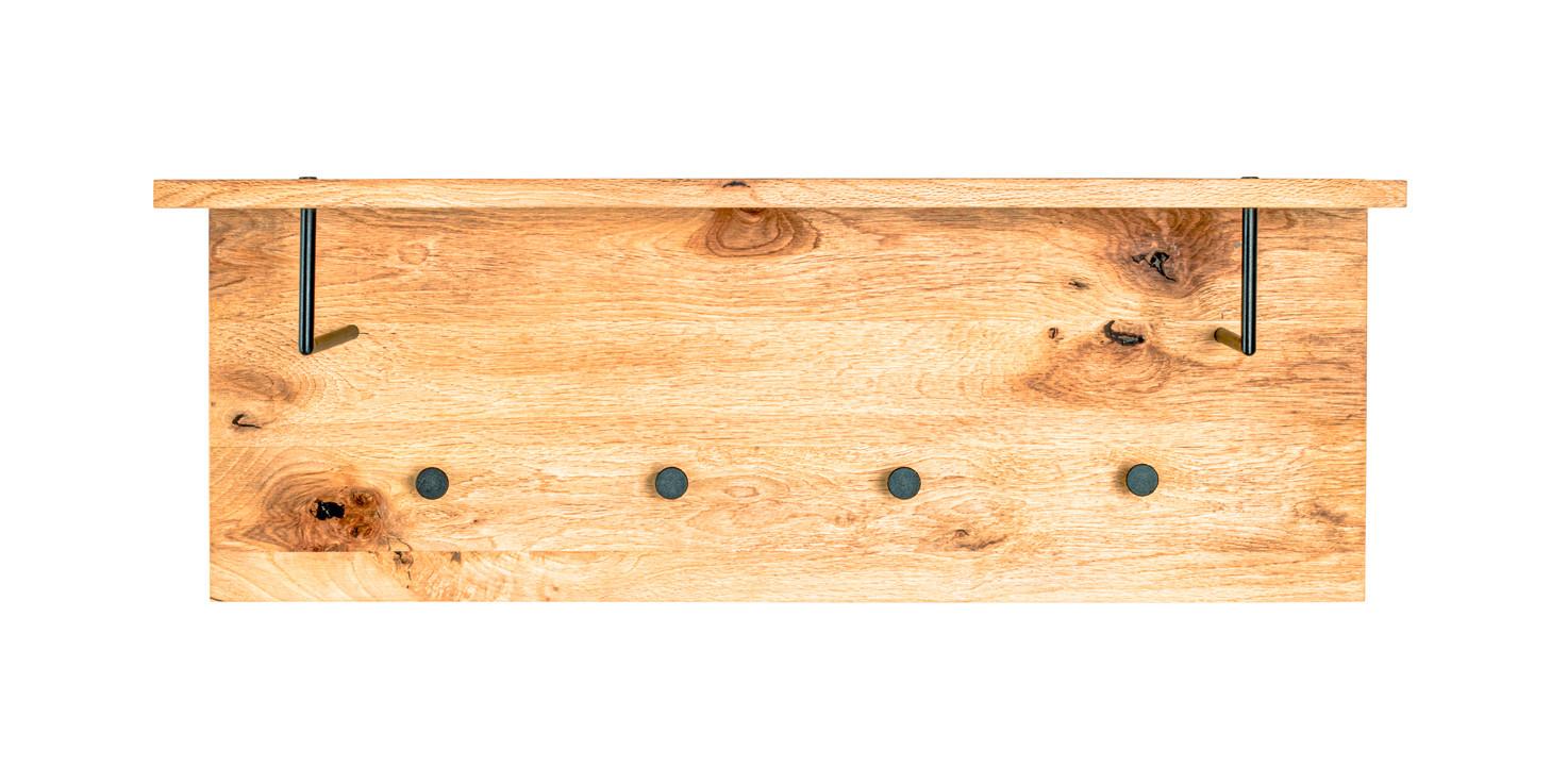 Garderobenpaneel Eiche Massiv Hutablage 4 Haken B: 80 Cm - Eichefarben/Schwarz, Basics, Holz/Metall (80/30/20cm)