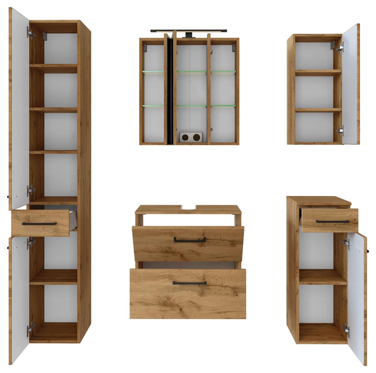 Badmöbel-Set 5-Tlg. Manchester B: 120 cm Eiche Wotan Dekor - Eichefarben, MODERN, Holzwerkstoff (120cm) - Held