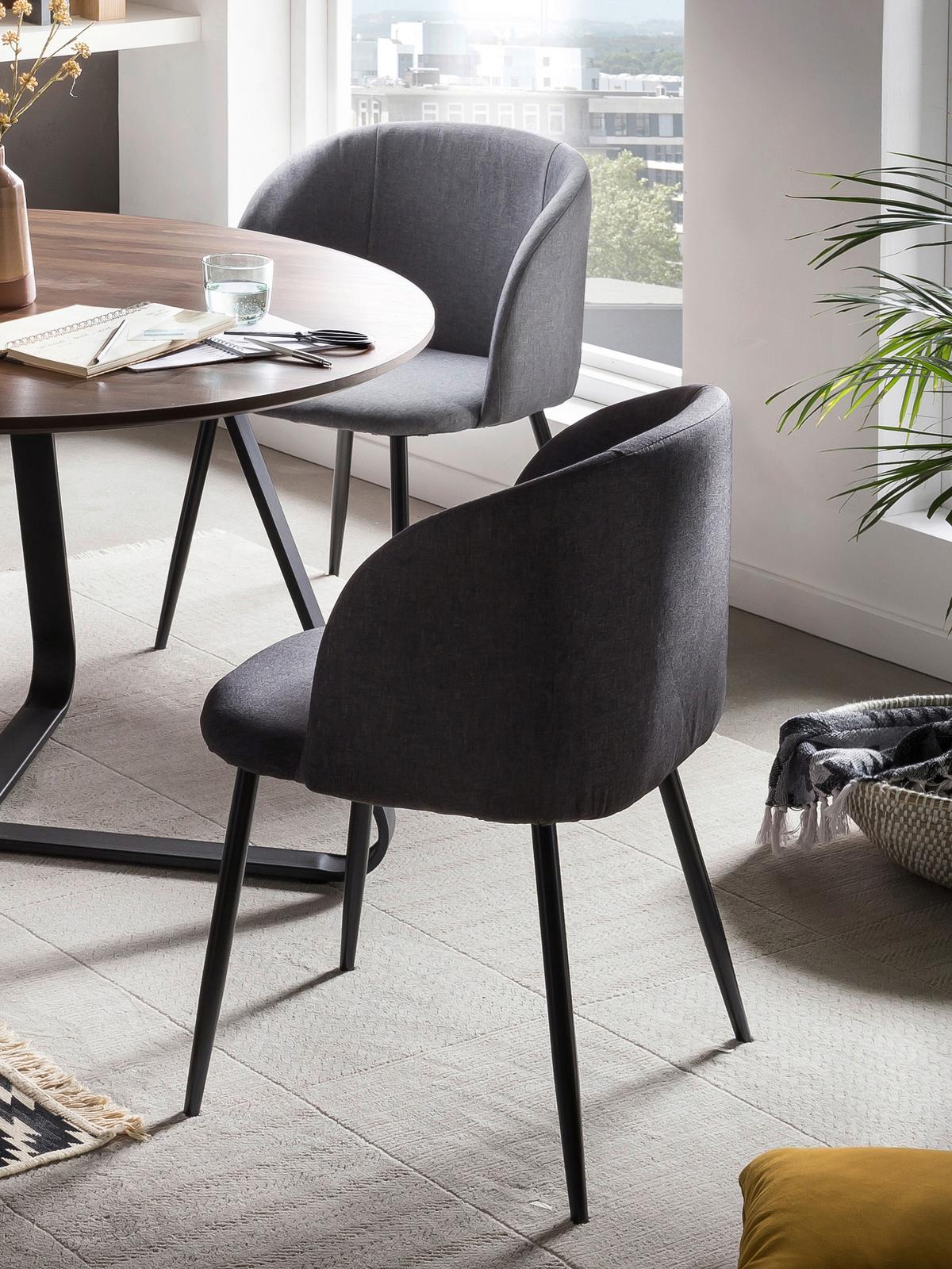 Armlehnstuhl-Set Webstoff Dunkelgrau, B: 63cm - Dunkelgrau/Schwarz, Design, Textil/Metall (63/84/53cm) - Livetastic