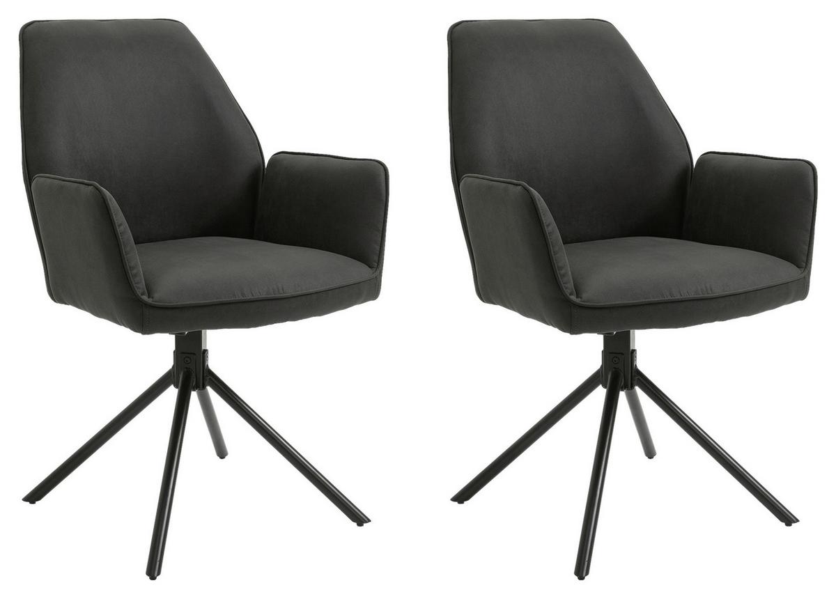 Armlehnstuhl Blair Anthrazit Gepolstert 2-Er Set - Anthrazit/Schwarz, KONVENTIONELL, Textil/Metall (57/89/61cm) - MID.YOU