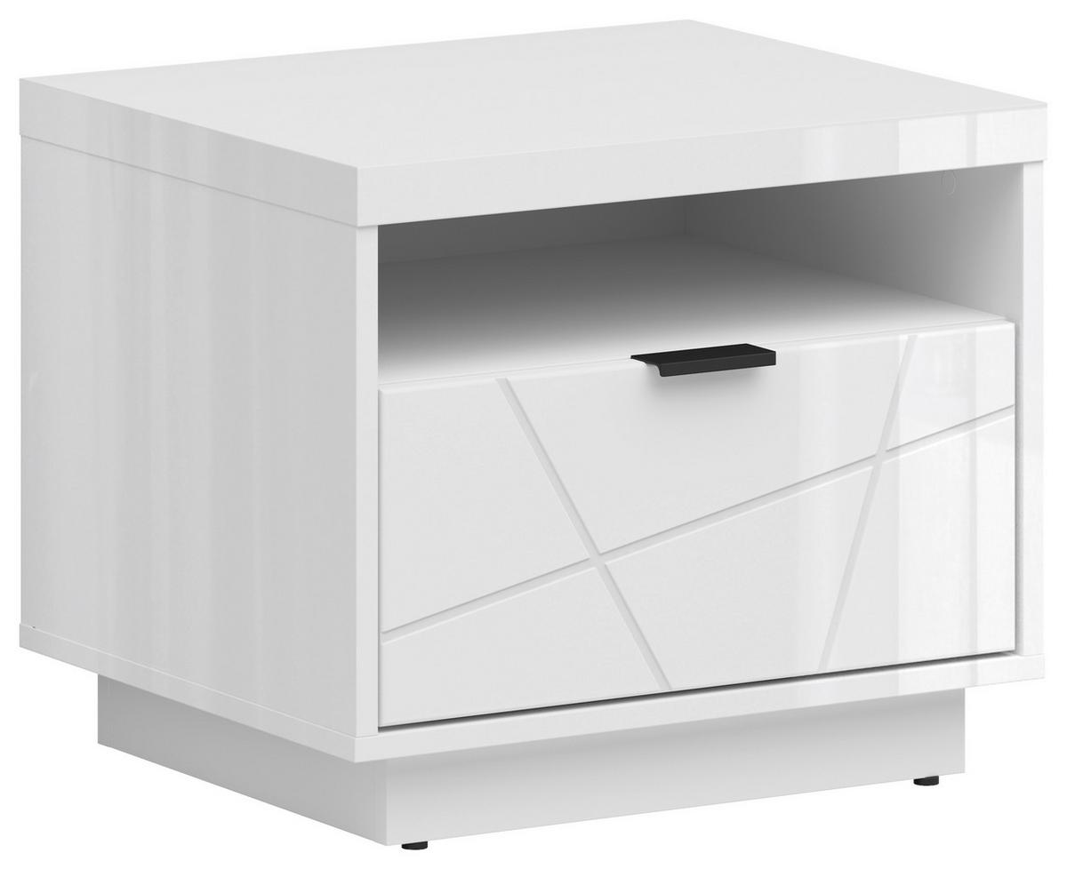 Nachtkästchen Weiß H: 42,5 cm Forn - Weiß Hochglanz/Schwarz, MODERN, Holzwerkstoff/Kunststoff (50/42,5/42,5cm) - MID.YOU