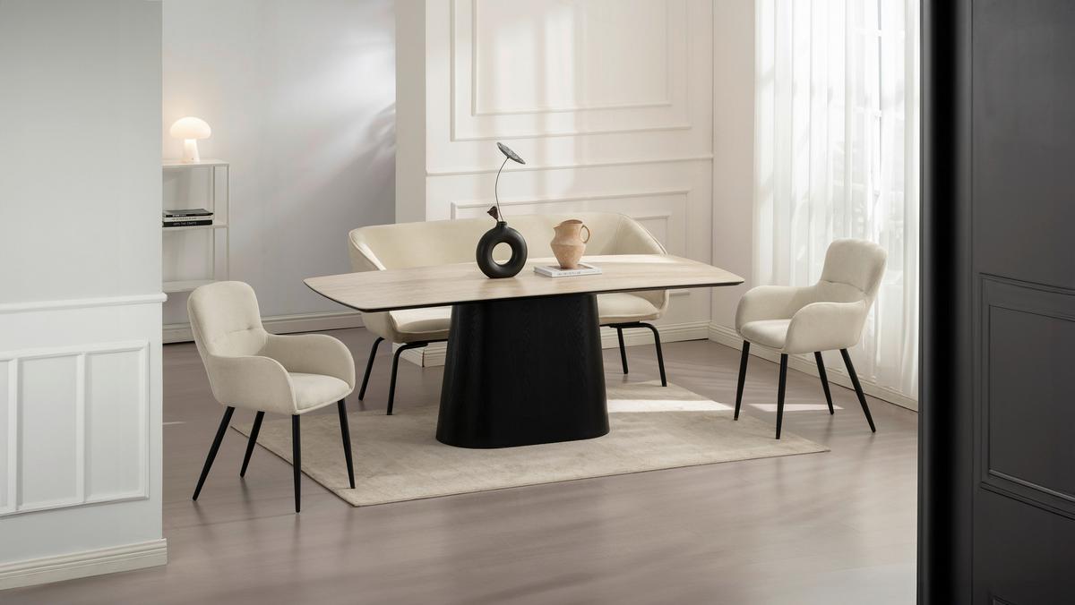 Sitzbank Serena Leinenoptik Beige, B: 160 cm - Beige/Schwarz, KONVENTIONELL, Holz/Textil (160/87/62cm)