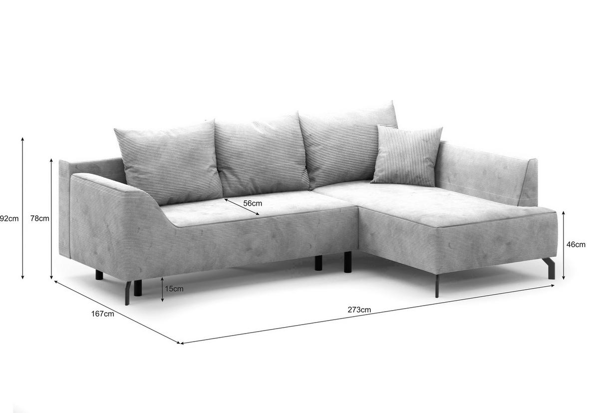 Eckschlafsofa Asolo Silberfarben S:273x167cm - Silberfarben/Schwarz, Design, Textil (273/167cm) - MID.YOU