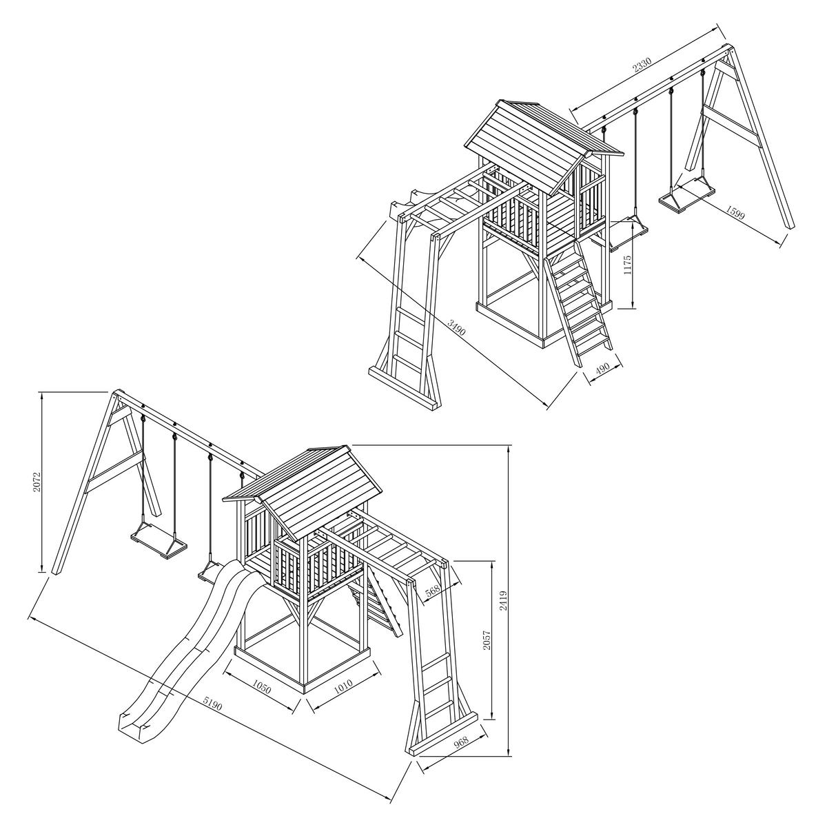 Spielhaus Climbing & Double Swing Aus Zedernholz - Blau/Weiß, Basics, Holz (519/241.9/349cm) - Ambia Garden