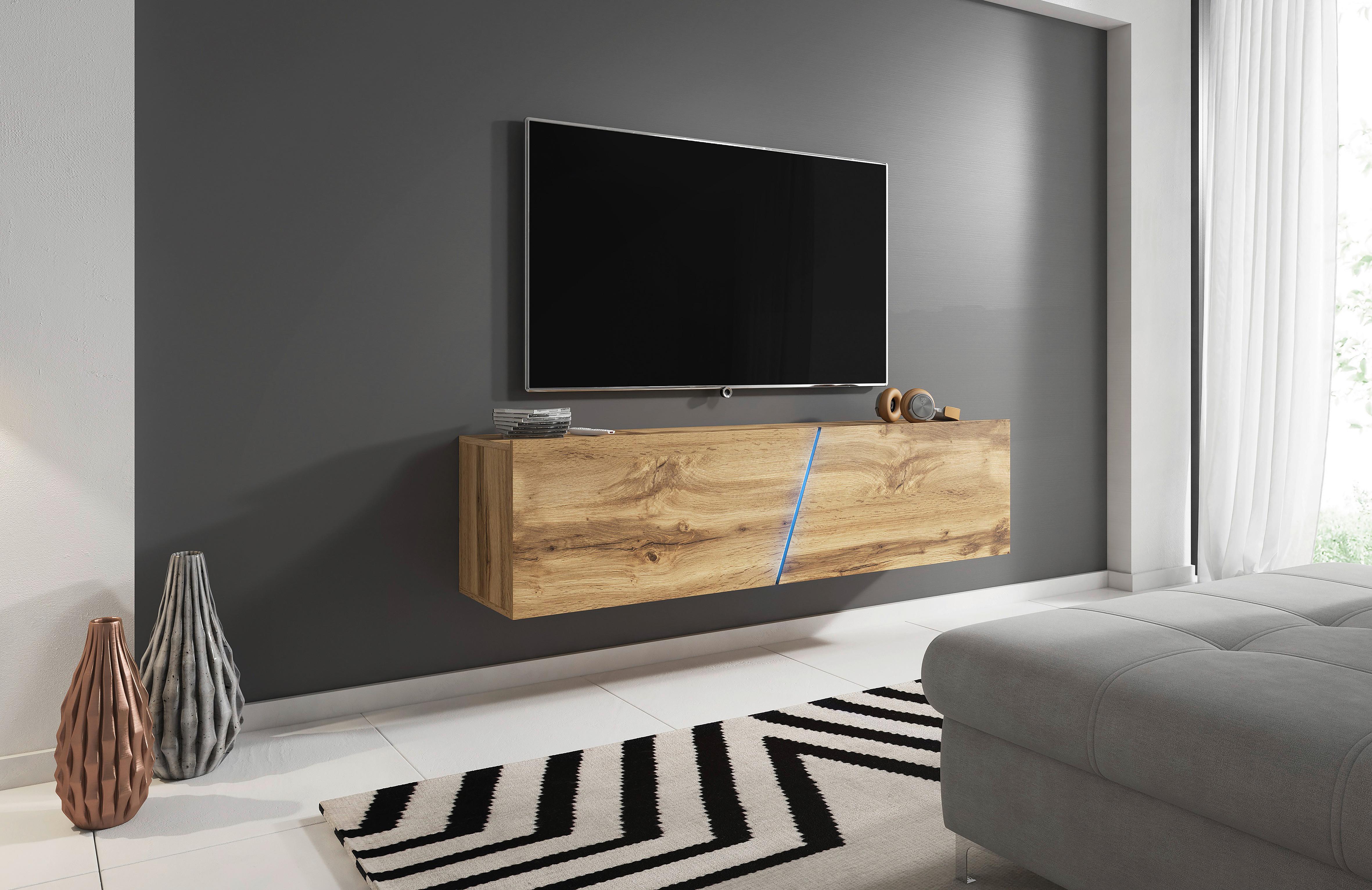 Lowboard Slant 160 - Eiche Wotan/Schwarz, Design, Holzwerkstoff (160/35/40cm) - Livetastic