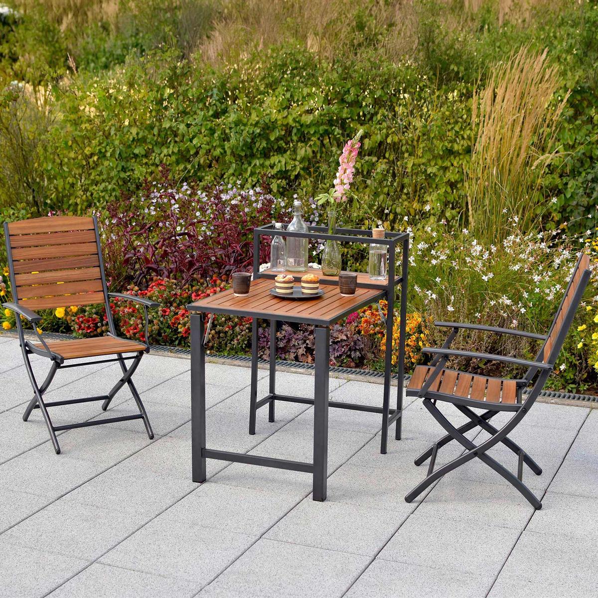 Balkonset Santorin - Graphitfarben/Naturfarben, MODERN, Holz/Metall - Gardenson