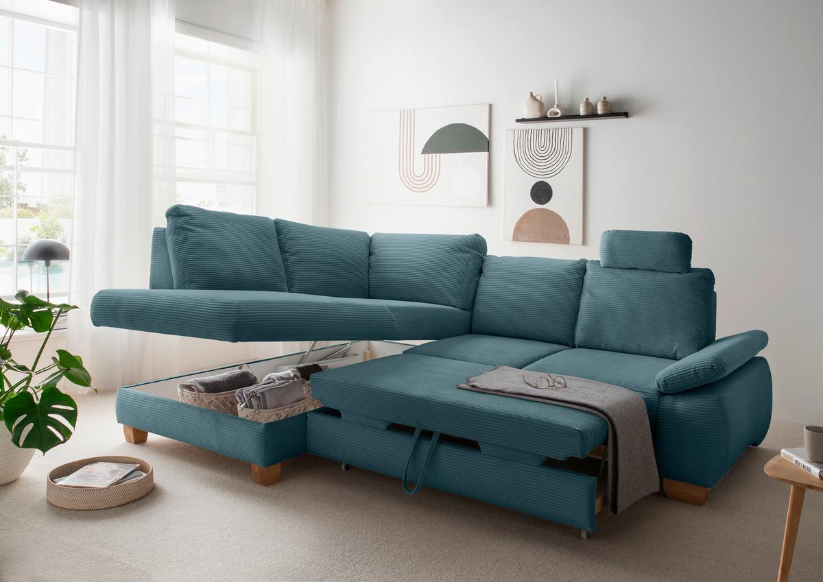 Eckschlafsofa Positano. Petrol S: 206x261 Cm - Wildeiche/Petrol, MODERN, Textil (206/261cm) - Livetastic