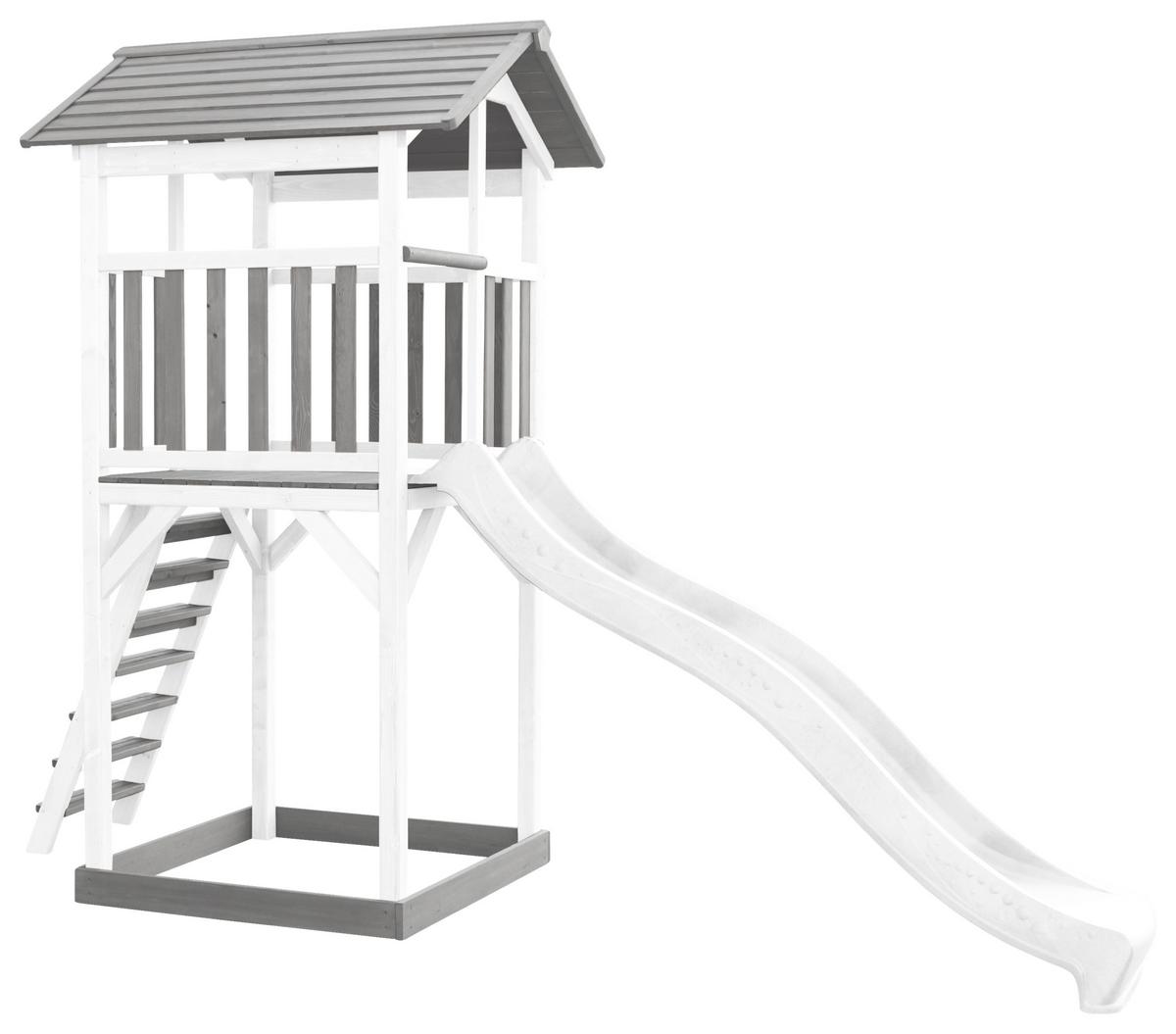 Spielturm A025.120.92 - Weiß/Grau, KONVENTIONELL, Holz/Kunststoff (111,2/241,9/349cm) - Ambia Garden
