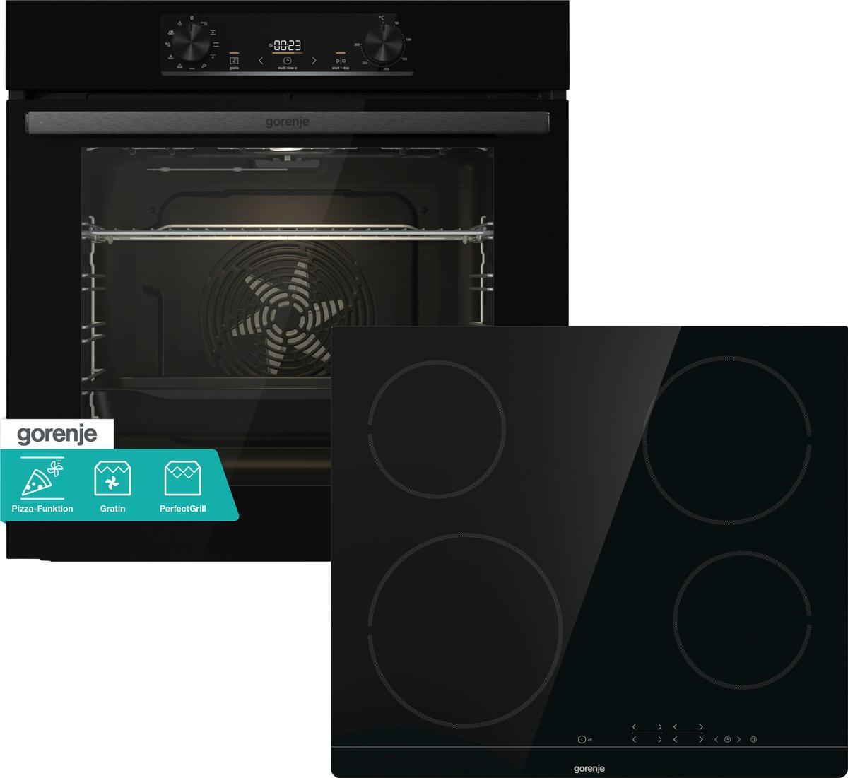 Backofenset Jump Set Aqua Schwarz B:59,5cm - Schwarz, Glas/Metall (59,5/59,5/56,4cm) - Gorenje