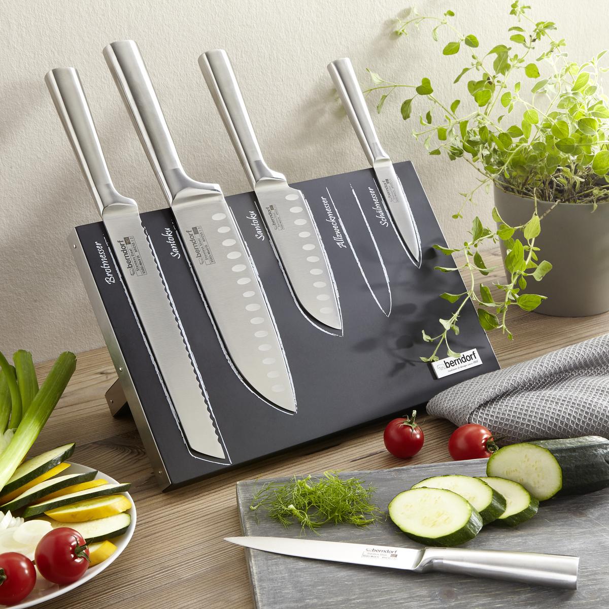 Messerblock Magnetisch Schwarz Metall 6tlg., Edelstahl - Edelstahlfarben/Schwarz, KONVENTIONELL, Holz/Metall (21,7cm) - Berndorf