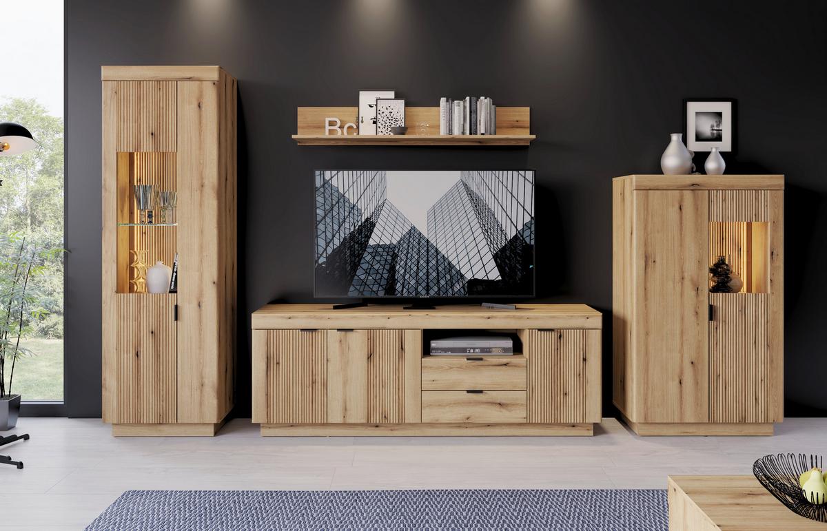 TV-Element Delamar Eichefarben B: 185,9 cm - Eichefarben/Schwarz, Trend, Holzwerkstoff (185,9/66,6/39,6cm)