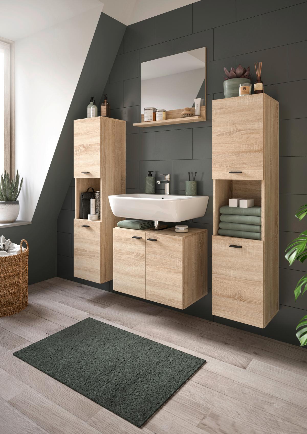 Badezimmer Boston Sonoma Eiche Dekor - Schwarz/Sonoma Eiche, MODERN, Glas/Holzwerkstoff (117cm) - MID.YOU