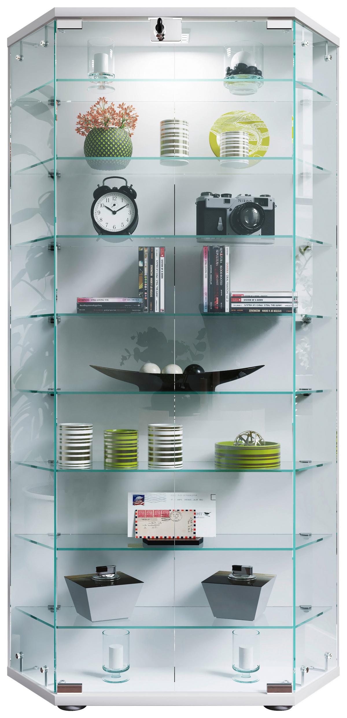 Vitrine Cenila Weiß B: 83 cm - Transparent/Schwarz, Design, Glas/Holzwerkstoff (83/114/17cm) - MID.YOU