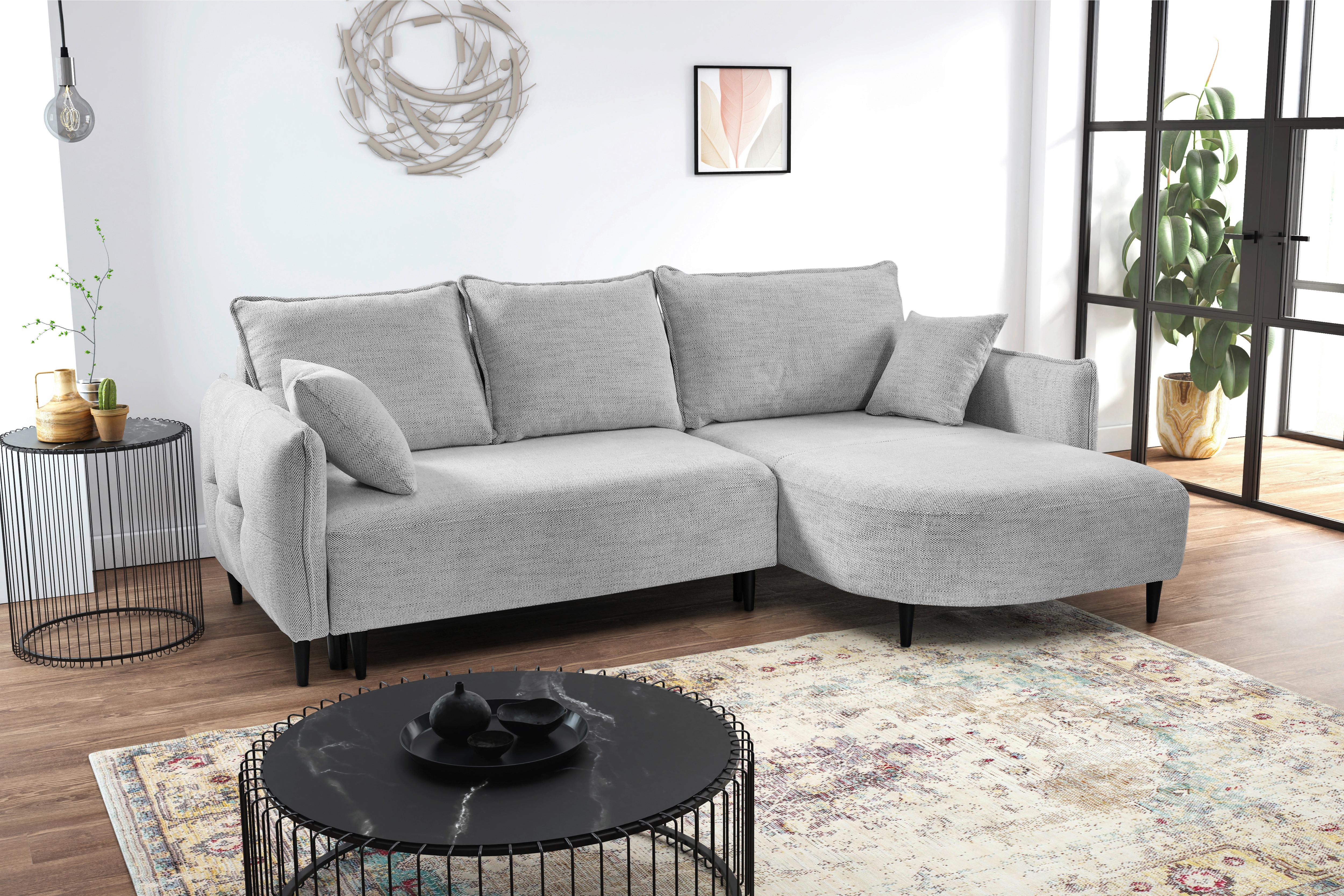Ecksofa Sycylia Hellgrau/Schwarz, 244 cm - Hellgrau/Schwarz, Design, Textil (244/165cm) - MID.YOU