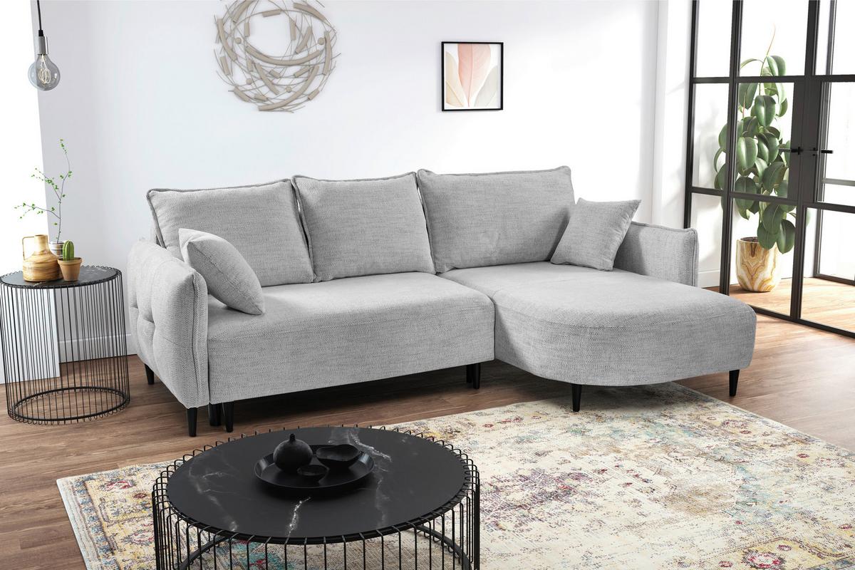 Ecksofa Sycylia Hellgrau/Schwarz, 244 cm - Hellgrau/Schwarz, Design, Textil (244/165cm) - MID.YOU