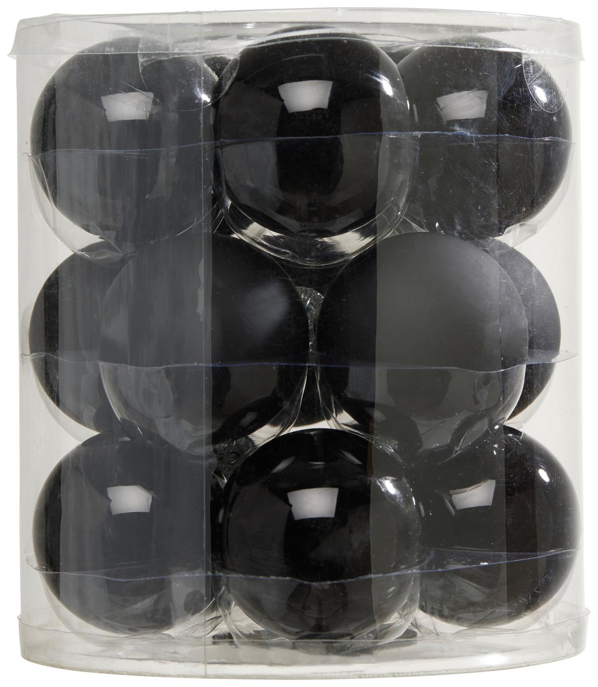Baňky na vánoční stromeček Noel, Ø: 6cm, 15ks/bal. - černá, Basics, sklo (6cm) - Modern Living