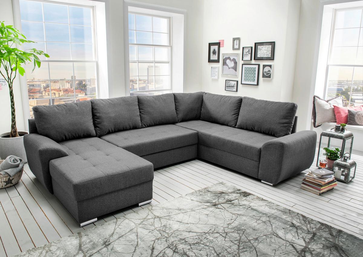 Wohnlandschaft mit Schlaffunktion Sinja - Chromfarben/Anthrazit, KONVENTIONELL, Textil (156/292/218cm) - Livetastic