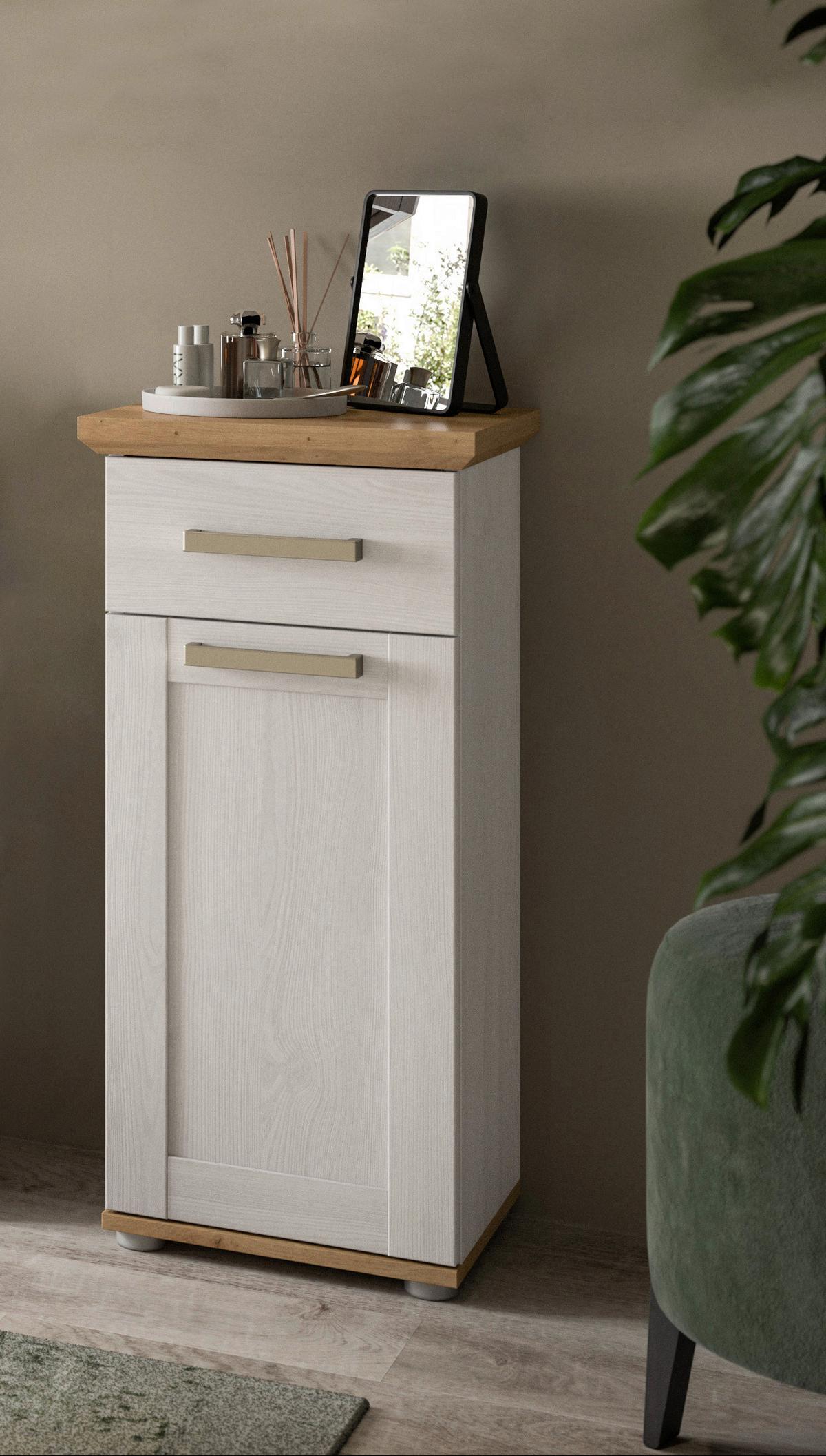Midischrank Verona Eiche Dekor /Lärchefarben B: 39cm - Silberfarben/Lärchefarben, Trend, Holzwerkstoff (39/85/34cm) - MID.YOU