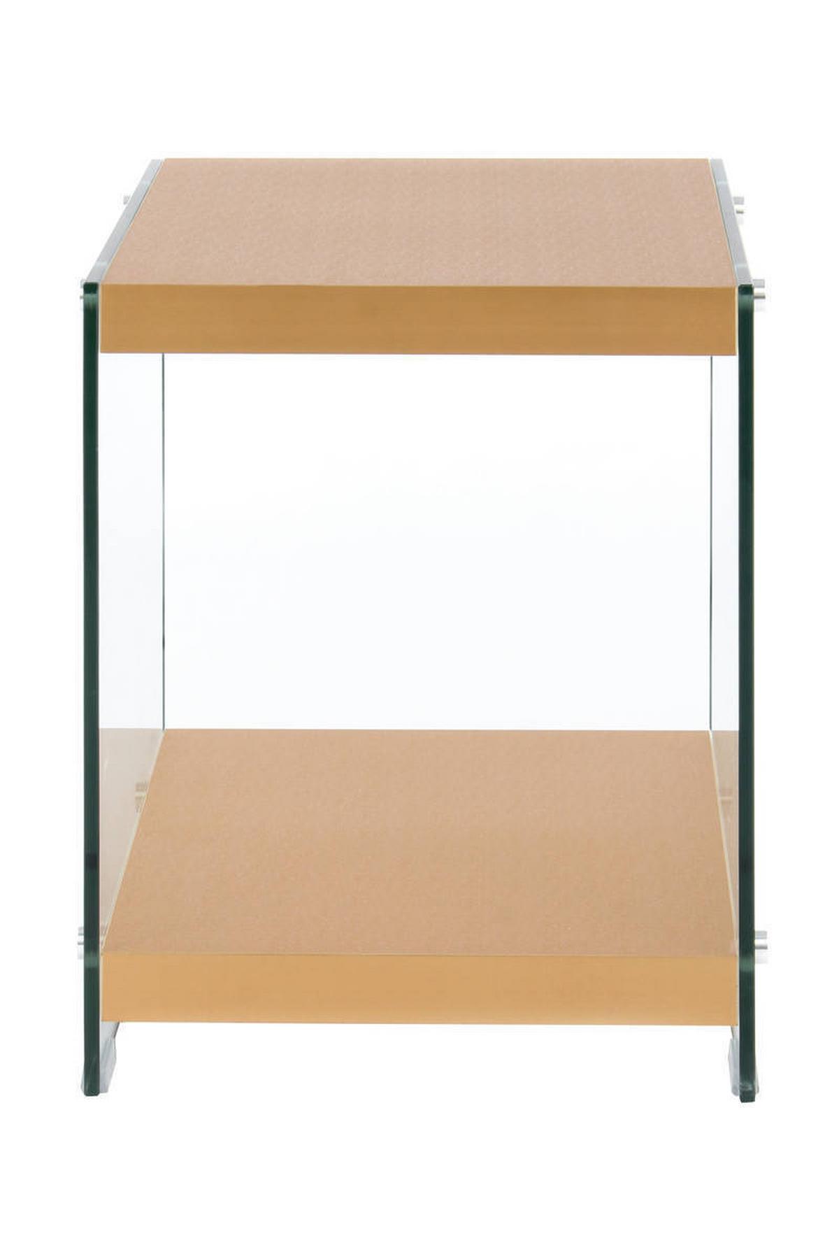 Beistelltisch mit Ablage Elementary Goldfarben - Klar/Goldfarben, Basics, Glas/Holzwerkstoff (35/35/45cm) - Kayoom