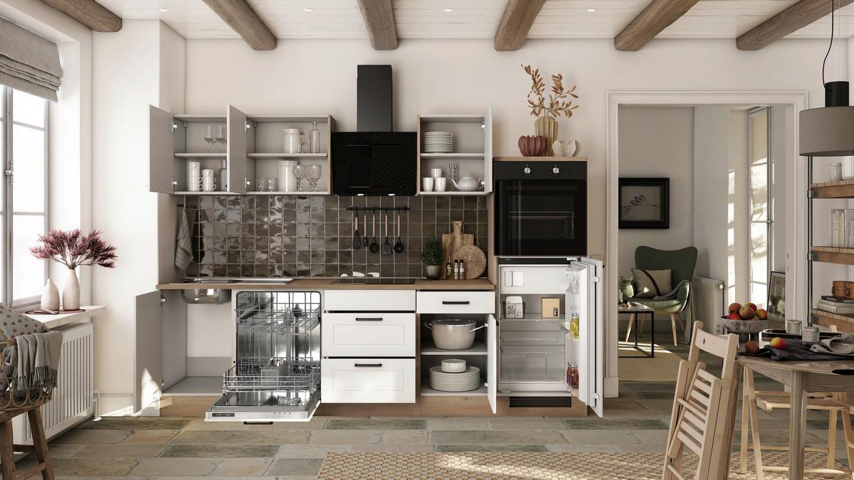 Küchenblock Julia Eiche/Weiß B: 280 cm - Eichefarben/Weiß, Basics, Holzwerkstoff (280cm) - FlexWell