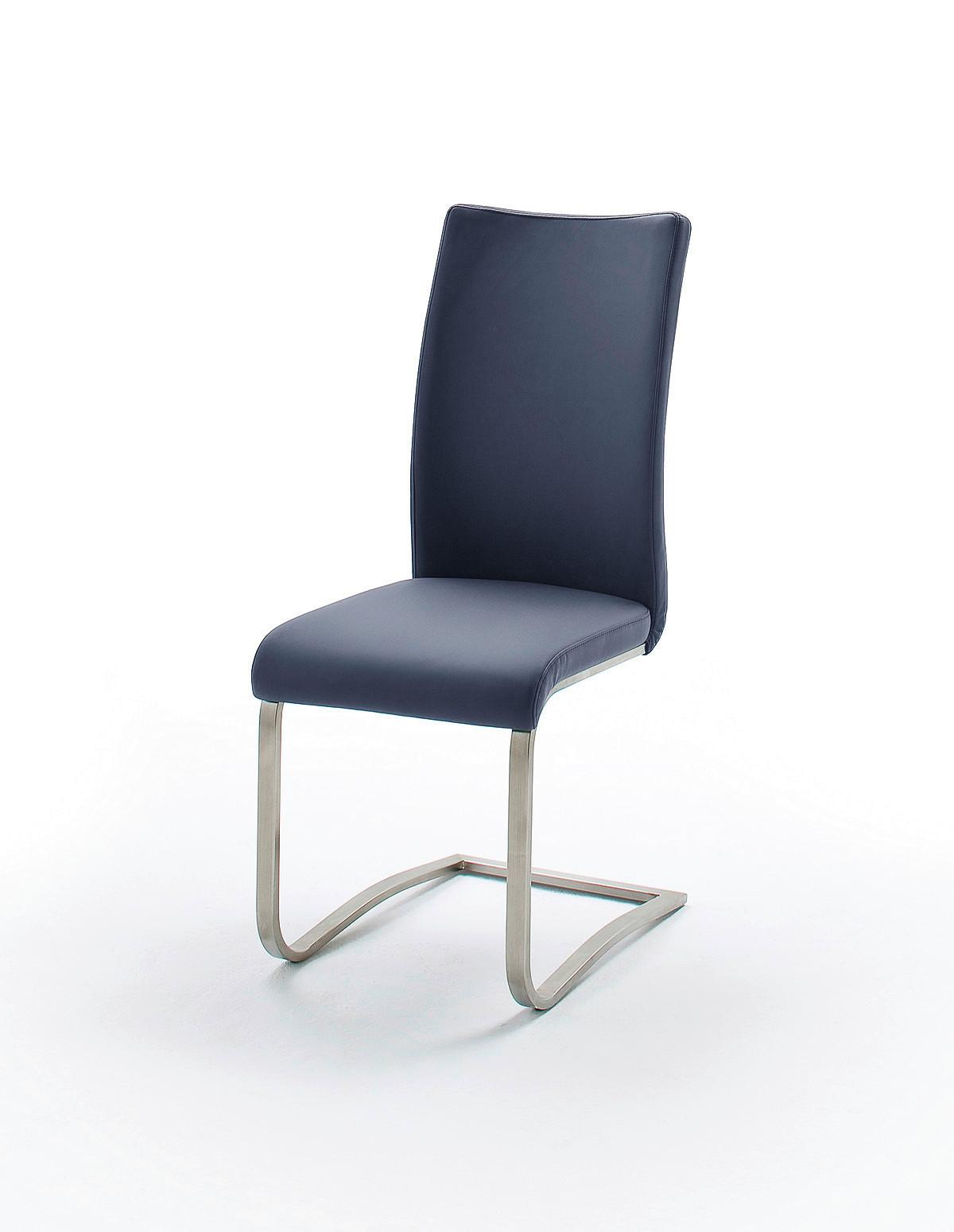 Schwingstuhl Arco 2 Leder Hellblau B: 43 cm - Edelstahlfarben/Dunkelblau, KONVENTIONELL, Leder/Metall (43/102/52cm)