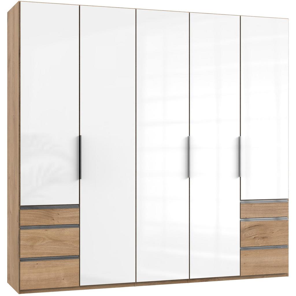 Drehtürenschrank mit Schublade 250cm Level, Weiß/Eiche