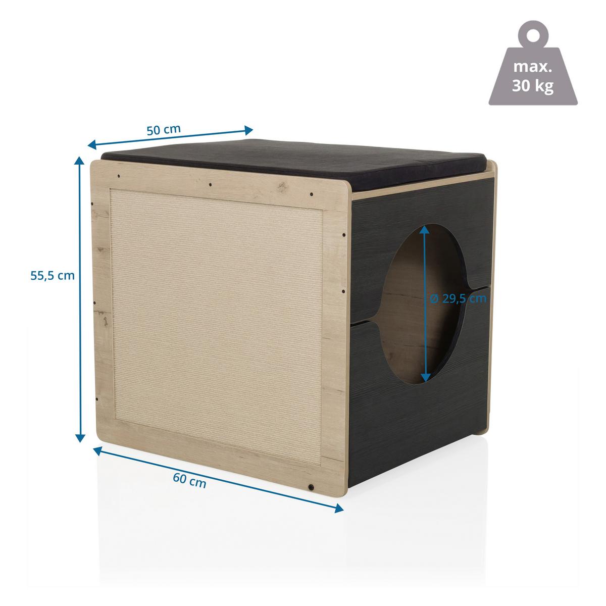 Tierhaus Kitty Pawbox Schwarz/Eiche Dekor B: 60cm - Eiche dunkel/Schwarz, MODERN, Holzwerkstoff (60/55/50cm) - MID.YOU