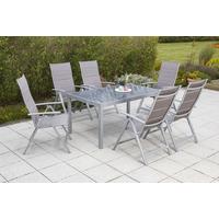 Gartenmöbel Set 7-Tlg. Taviano Metall/Textil/Glas - Silberfarben/Braun, ROMANTIK / LANDHAUS, Glas/Textil - Gardenson