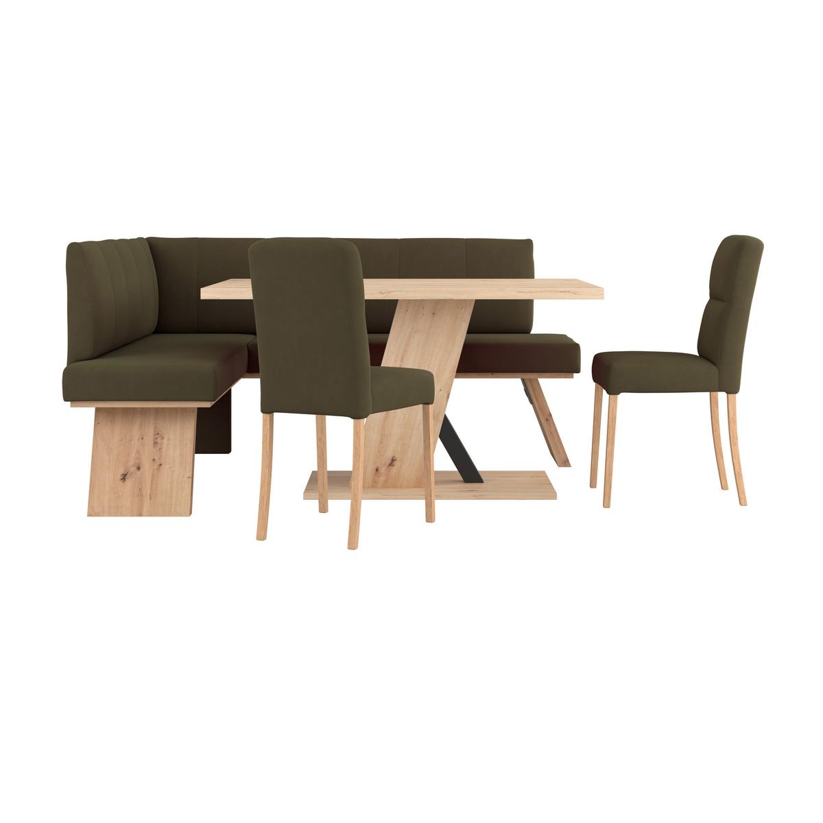 Eckbank Emma Ii Webstoff Moosgrün, B: 150 Cm - Eichefarben/Grün, KONVENTIONELL, Holzwerkstoff/Textil (150/185cm)