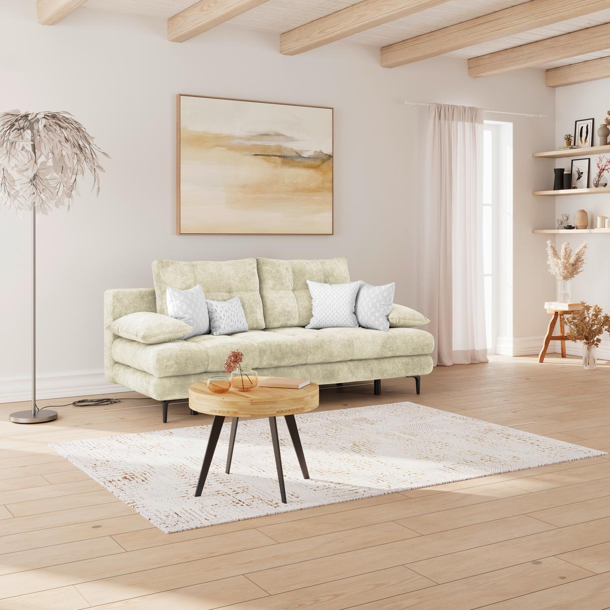 Rozkladacia pohovka PERLA, krémový velúr - čierna/krémová, Konventionell, kov/textil (203/94/96cm)