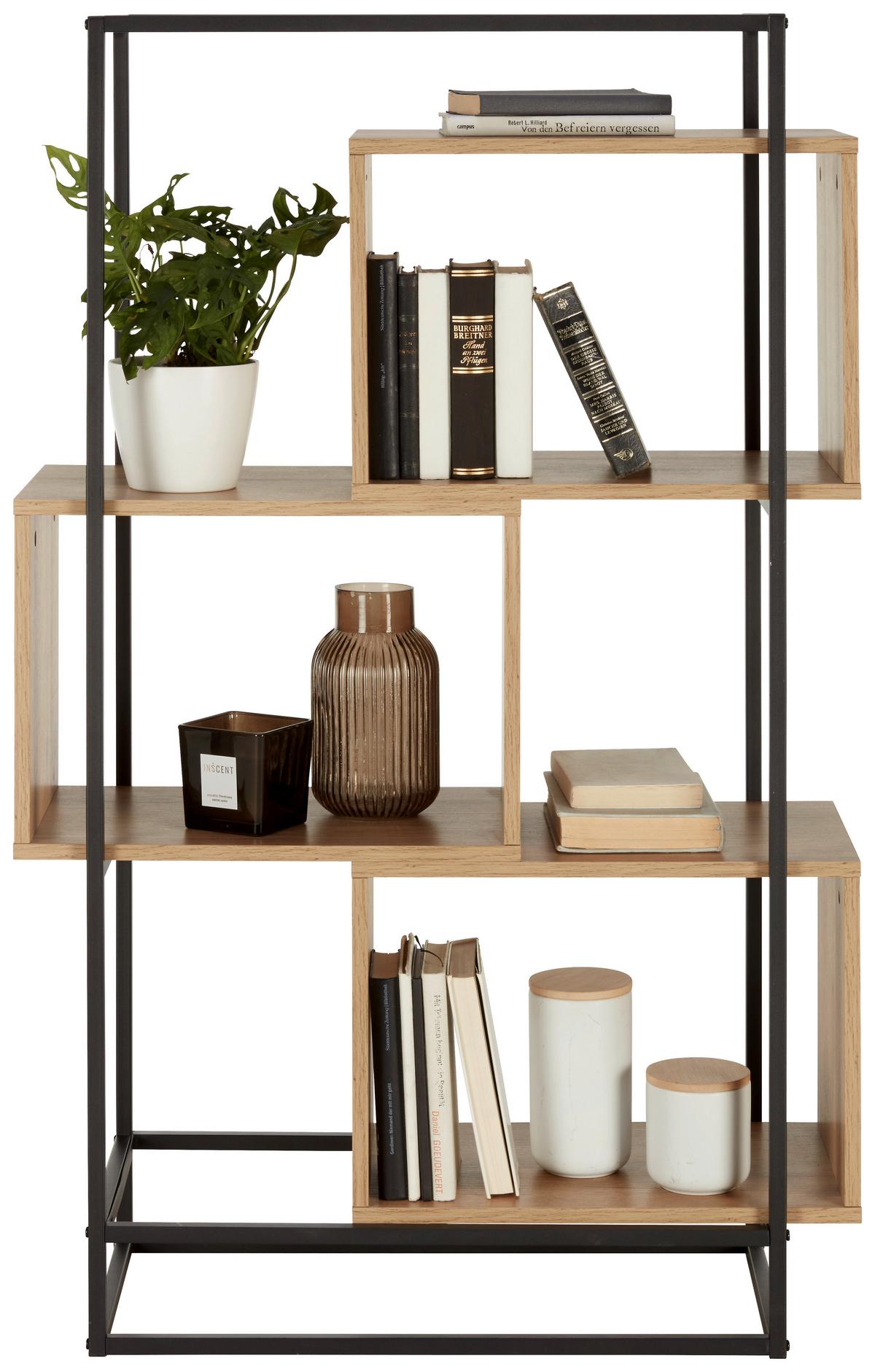 REGÁL ADRIAN -EXKLUSIV- - černá/přírodní barvy, Moderní, kov/kompozitní dřevo (80/126/33cm) - Mömax