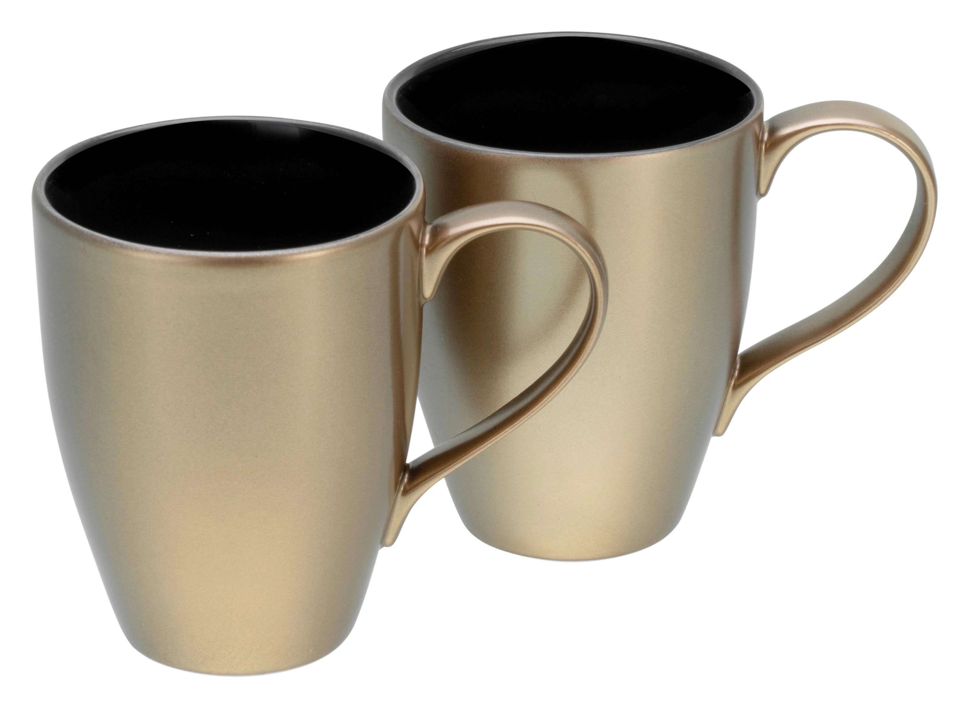 Tassenset Aus Steinzeug 300 Ml 2 Stk. Schwarz/goldfarben - Goldfarben/Schwarz, Basics, Keramik - Creatable