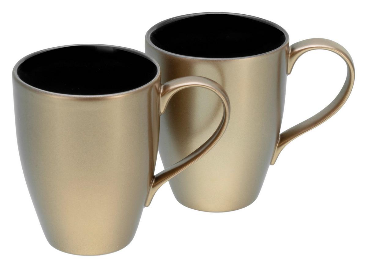 Tassenset Aus Steinzeug 300 ml 2 Stk. Schwarz/Goldfarben - Goldfarben/Schwarz, Basics, Keramik - Creatable