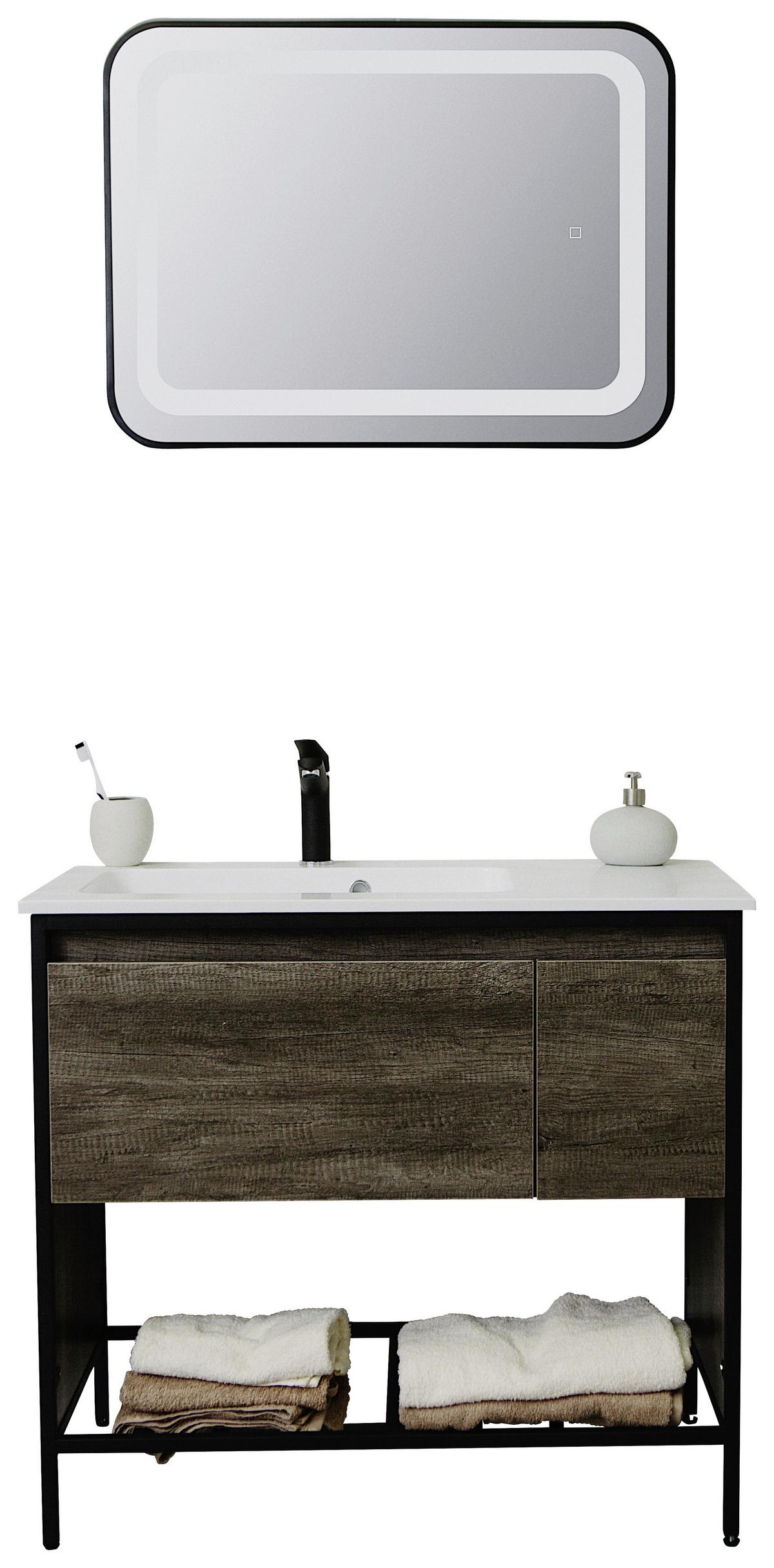 Skřínka s umývadlem Soho š: 91 cm tmavěšedá - bílá/černá, Basics, kov/kompozitní dřevo (91/82/46cm) - Sanotechnik