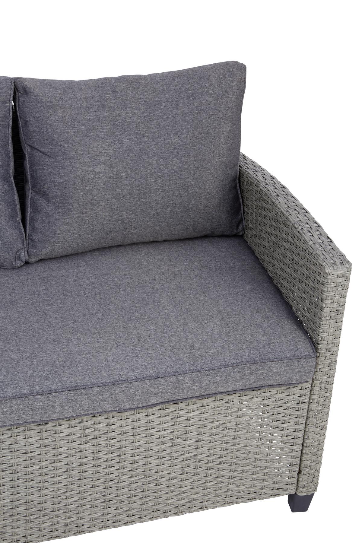 Loungegarnitur 6-tlg Athena In Rattan-Optik Mit Kissen - Schwarz/Grau, MODERN, Glas/Kunststoff - Beldano